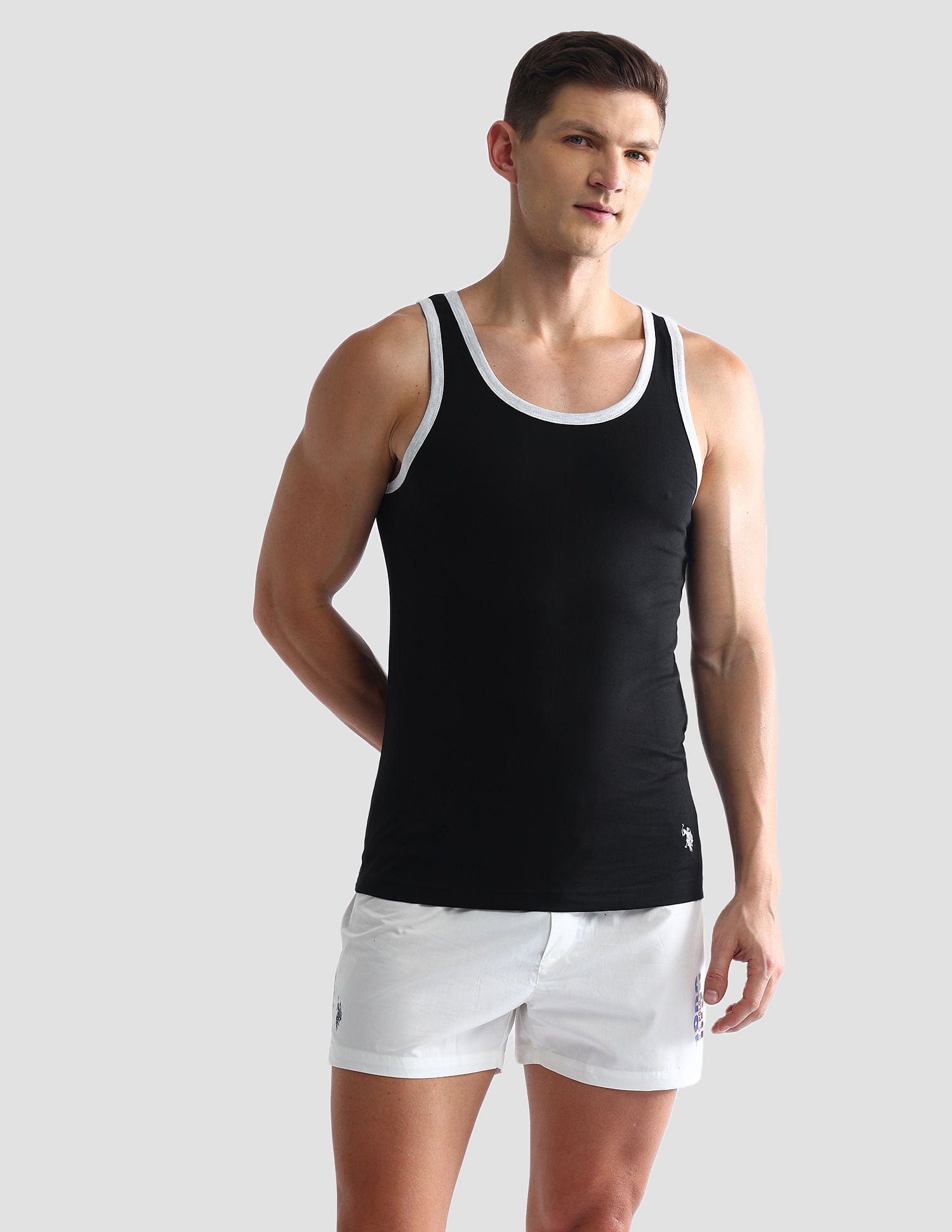 Contrast Binding Cotton OEV01 Vest - Pack Of 1 Black - U.S. POLO ASSN. | Large