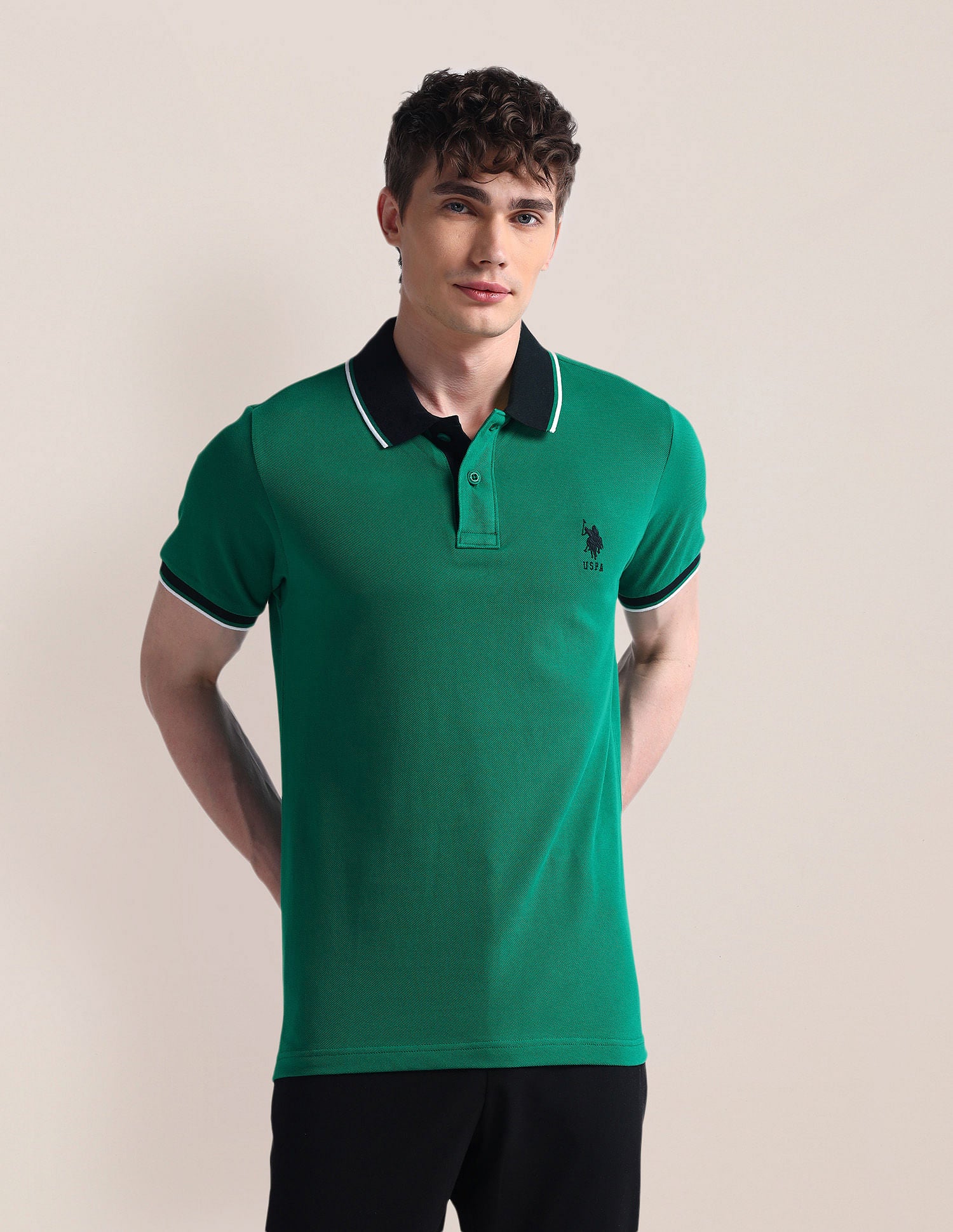 Slim Fit Short Sleeve Polo Shirt Green - U.S. POLO ASSN. | Large