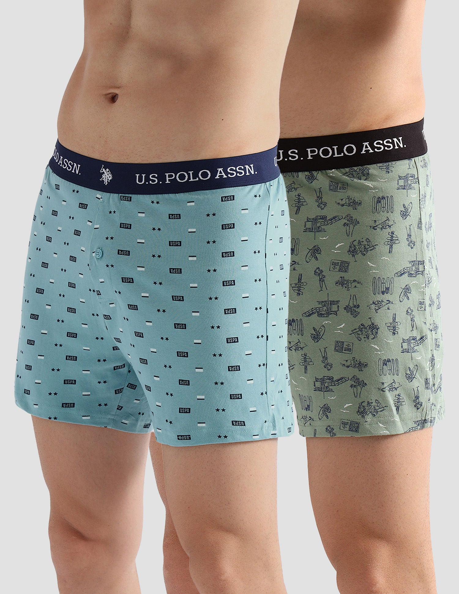Comfort Regular Fit Solid OEX09 Boxers - Pack of 2 Green Bay and Nile Blue - U.S. POLO ASSN. | Large