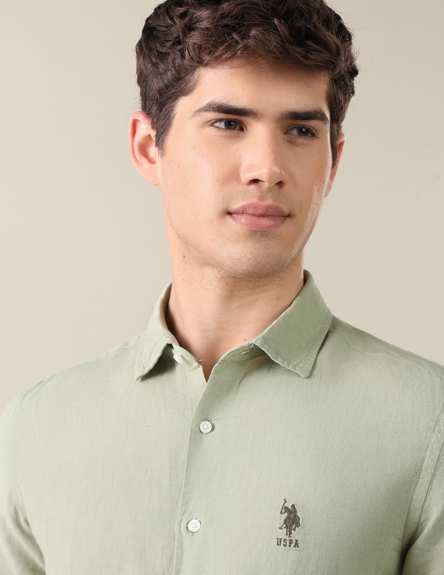 Solid Regular Fit Shirt Green - U.S. Polo Assn. India | Large
