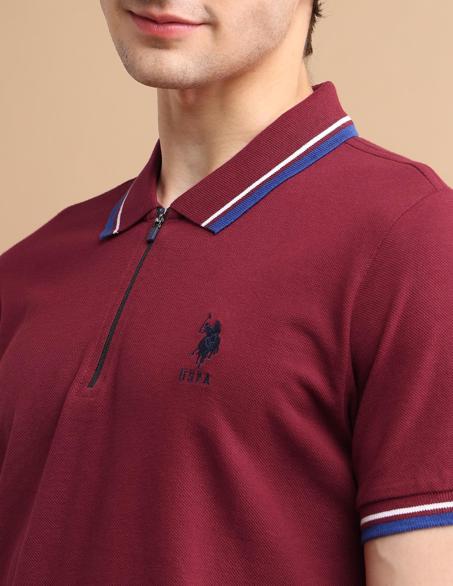 Tipped Zipper Polo Shirt Maroon - U.S. POLO ASSN. | Large