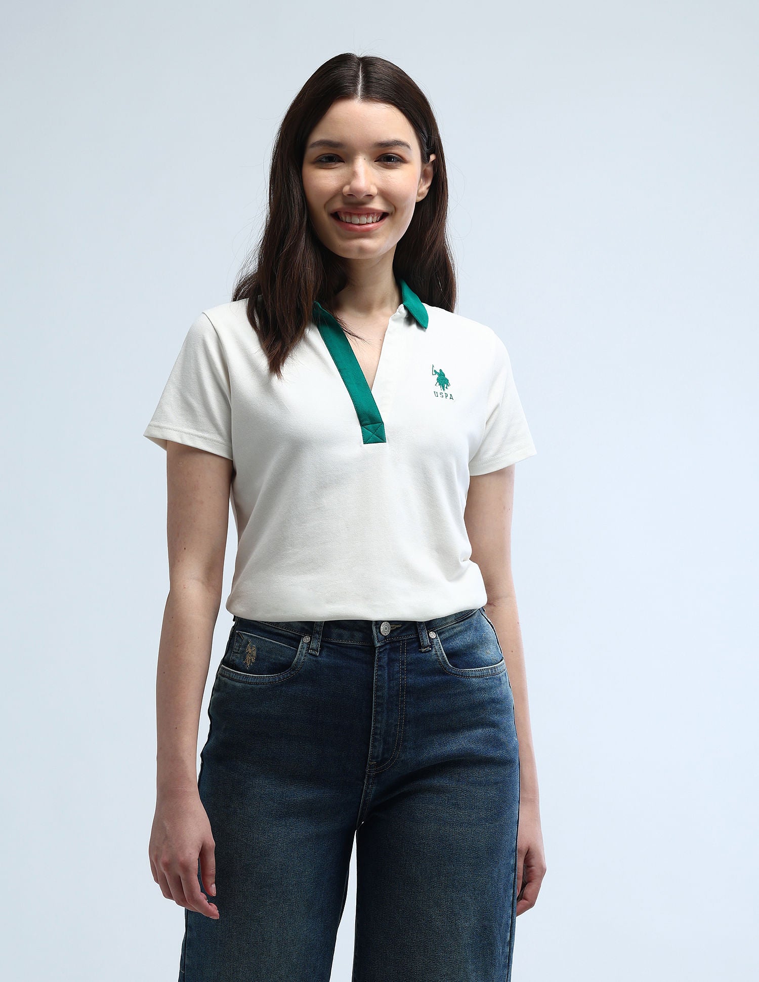 Contrast Collar Oversized Polo Shirt Off White - U.S. POLO ASSN. | Large