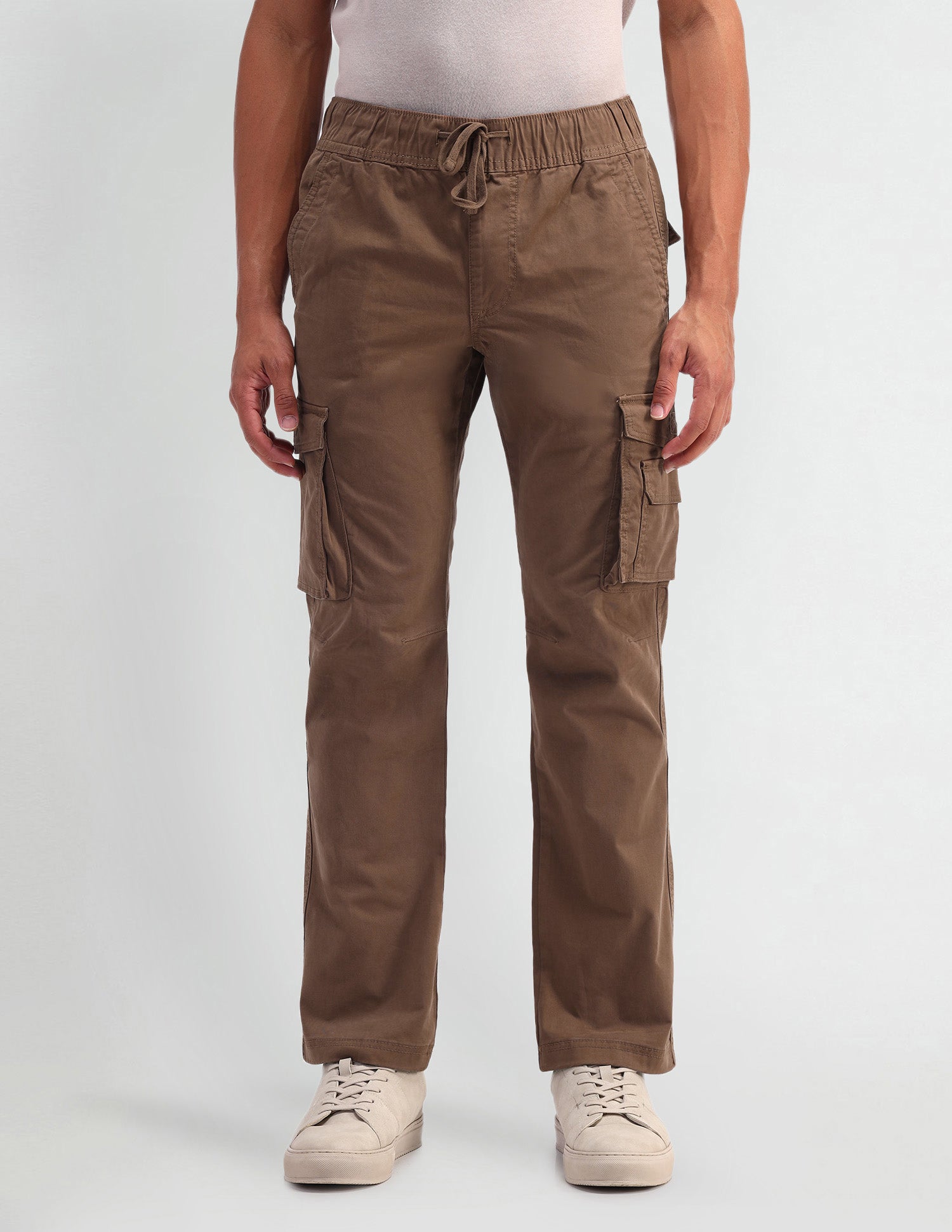 Solid Straight Fit Trousers Tan - U.S. Polo Assn. India | Large