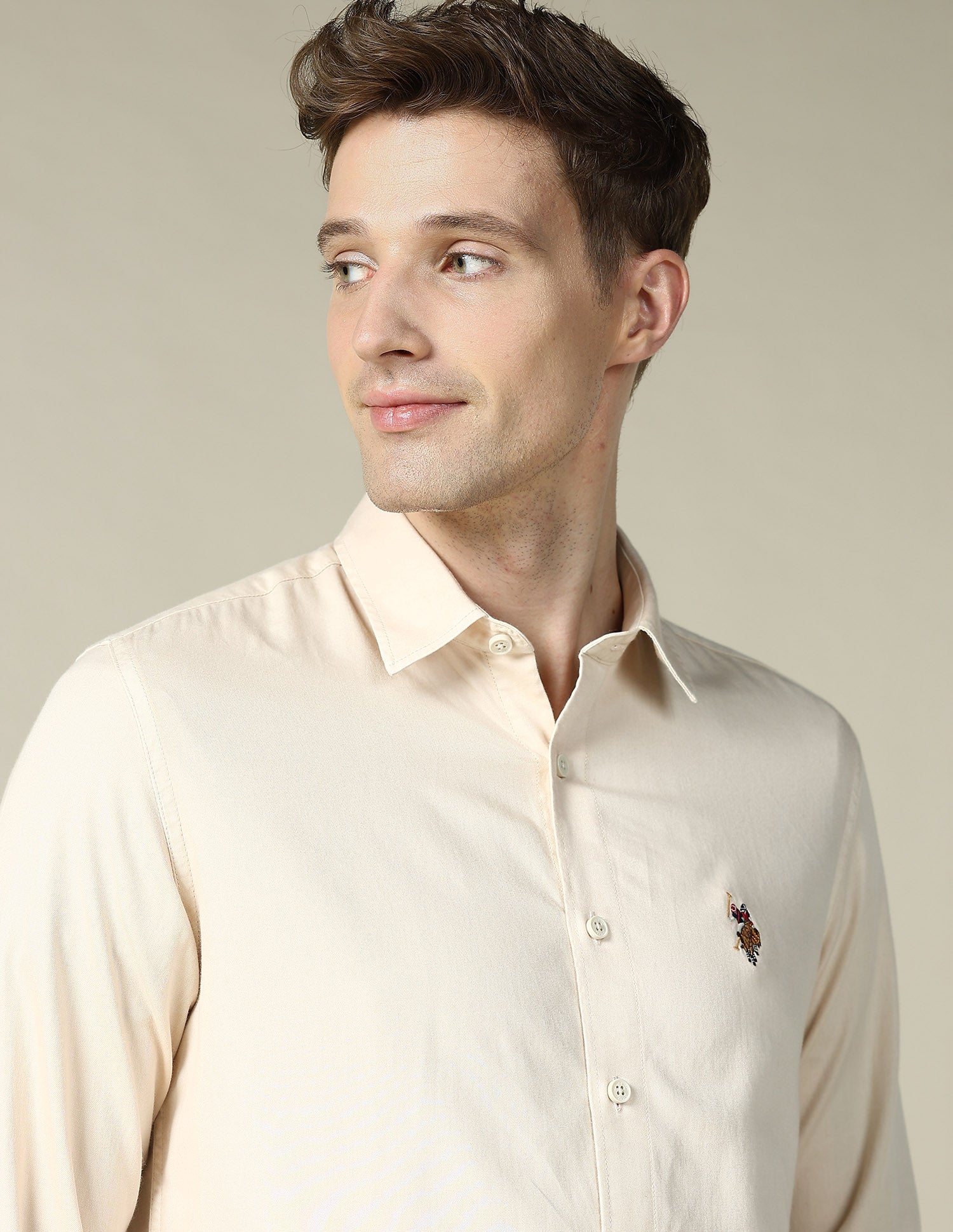 Twill Regular Fit Shirt Cream - U.S. Polo Assn. India | Large