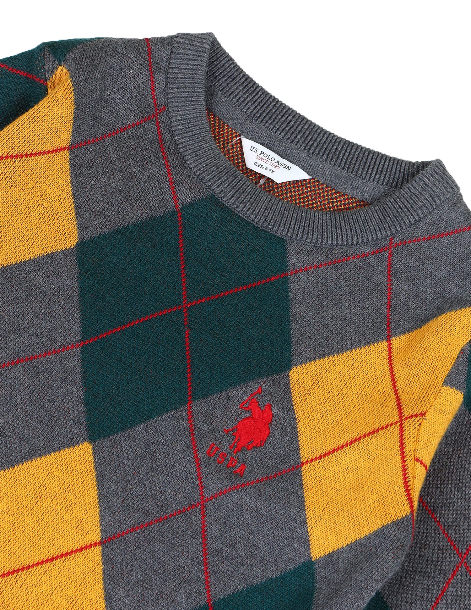 Boys Printed Regular Fit Sweater Ghost Grey - U.S. POLO ASSN. | Large