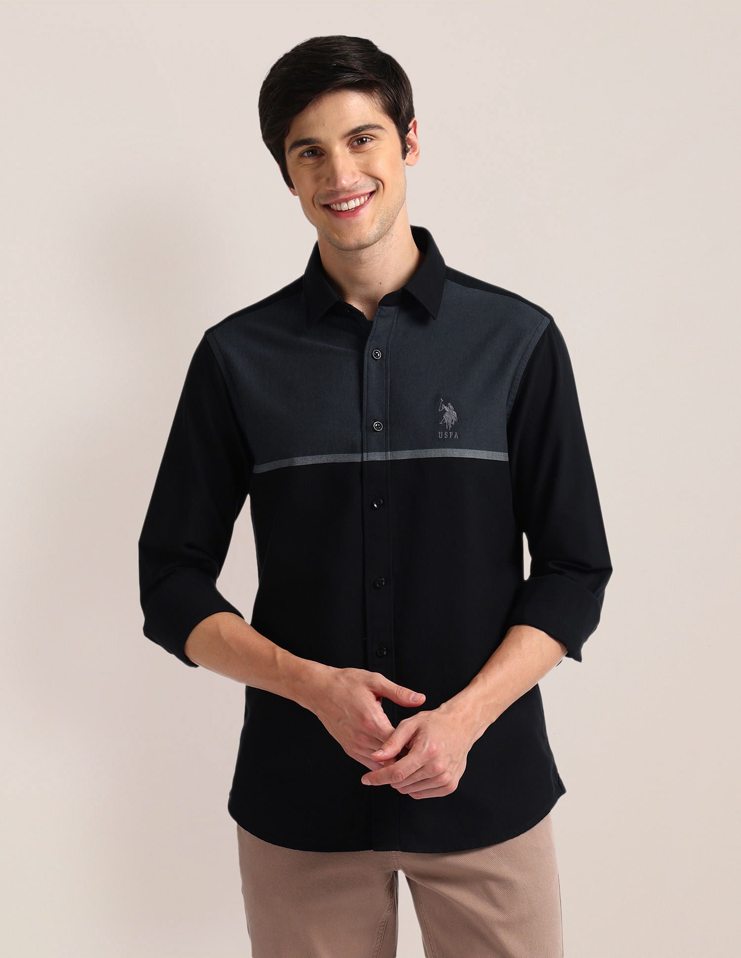 Colour Block Tailored Fit Shirt Black - U.S. Polo Assn. India | Large