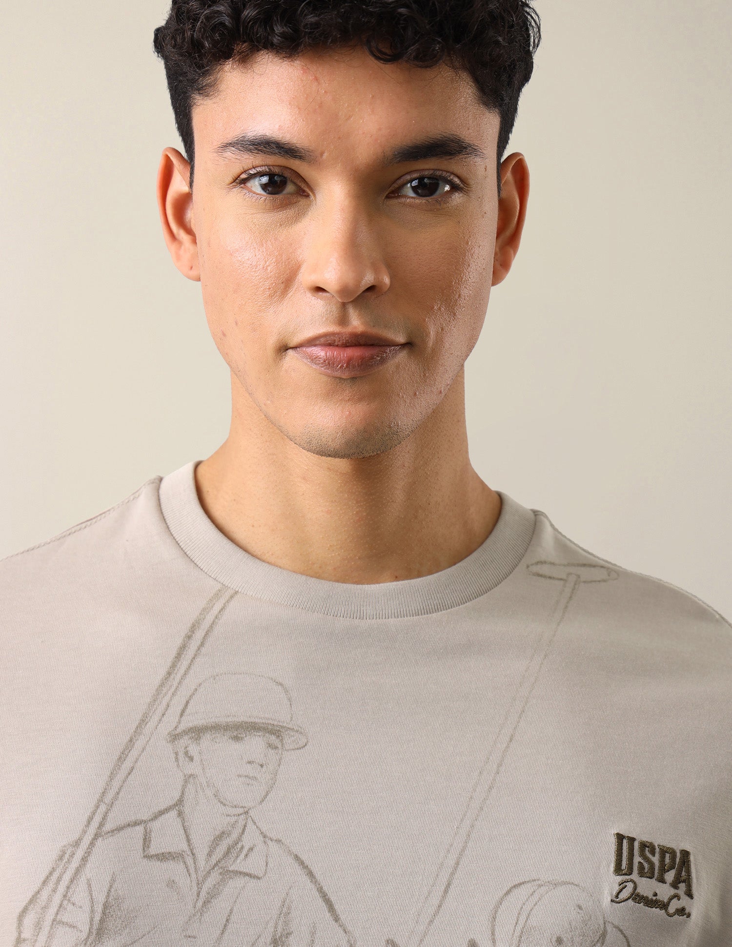 Graphic Brand Printed Slim Fit T-Shirt Beige - U.S. Polo Assn. India | Large