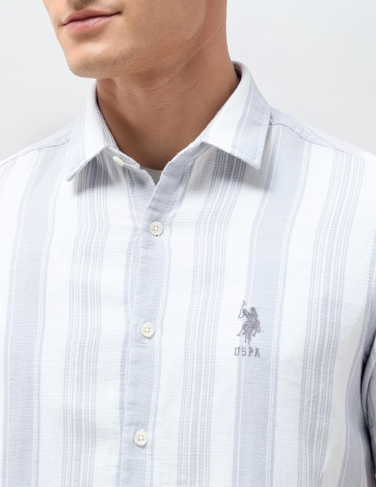Dobby Vertical Striped Shirt Grey - U.S. Polo Assn. India | Large