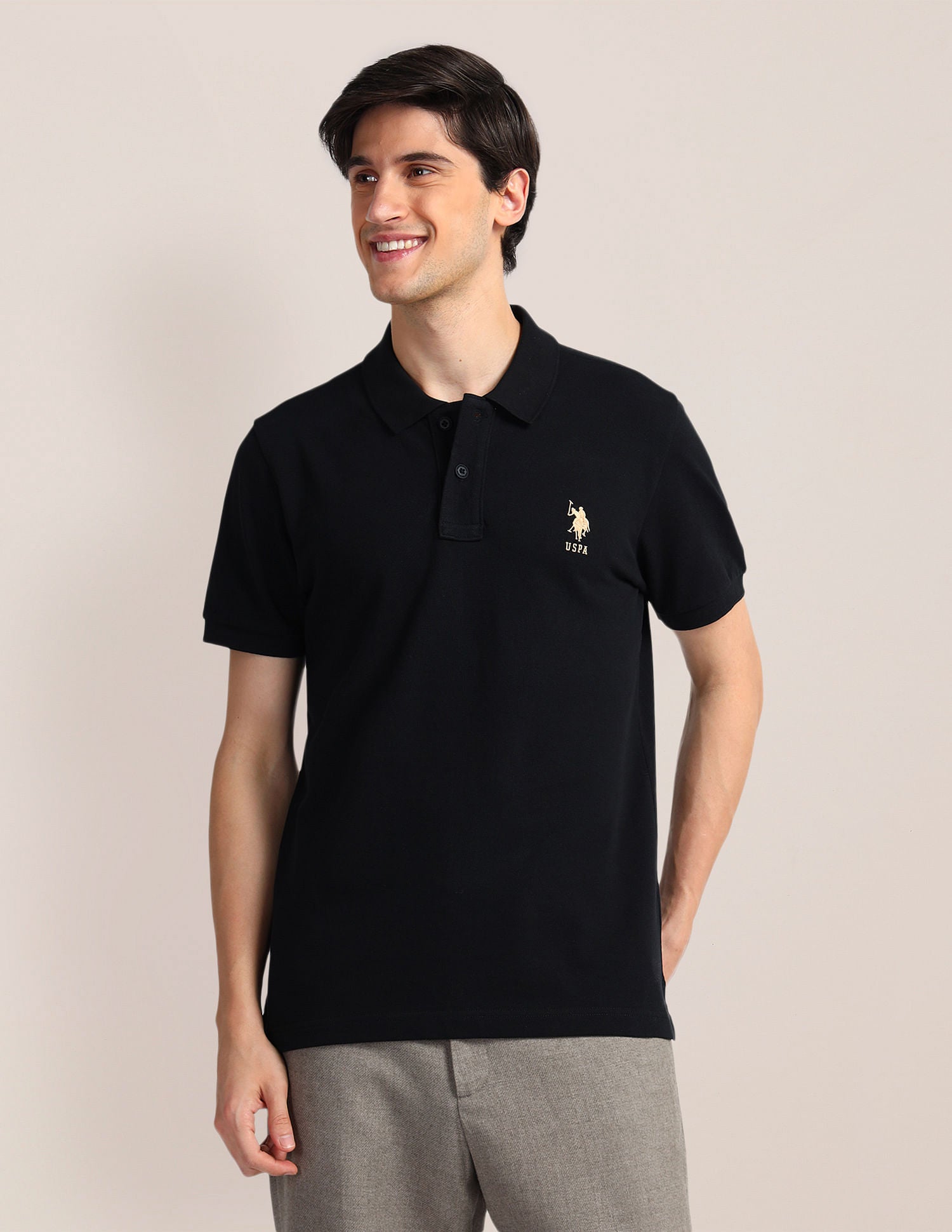 Contrast Logo Slim Polo Shirt Black - U.S. Polo Assn. India | Large