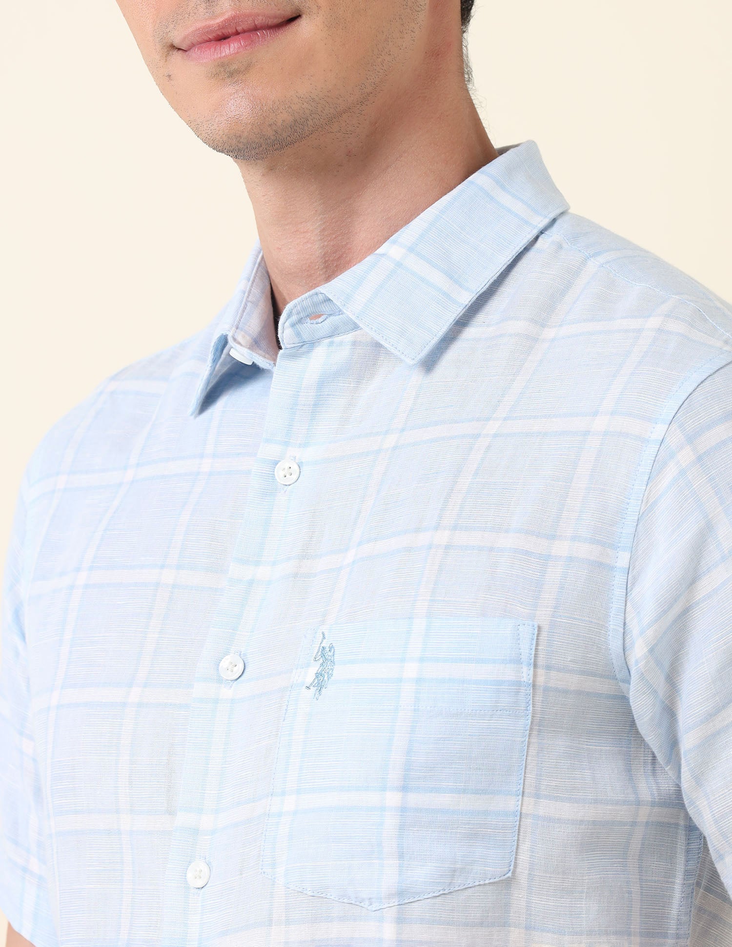 Grid Tattersall Checked Tailored Fit Shirt Light Blue - U.S. Polo Assn. India | Large