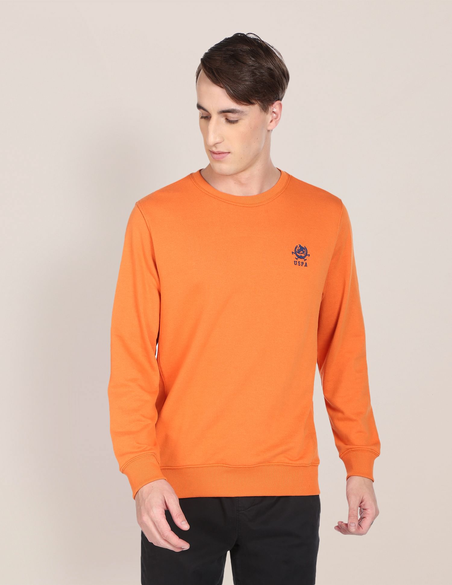 Crew Neck Solid Sweatshirt Orange - U.S. POLO ASSN. | Large
