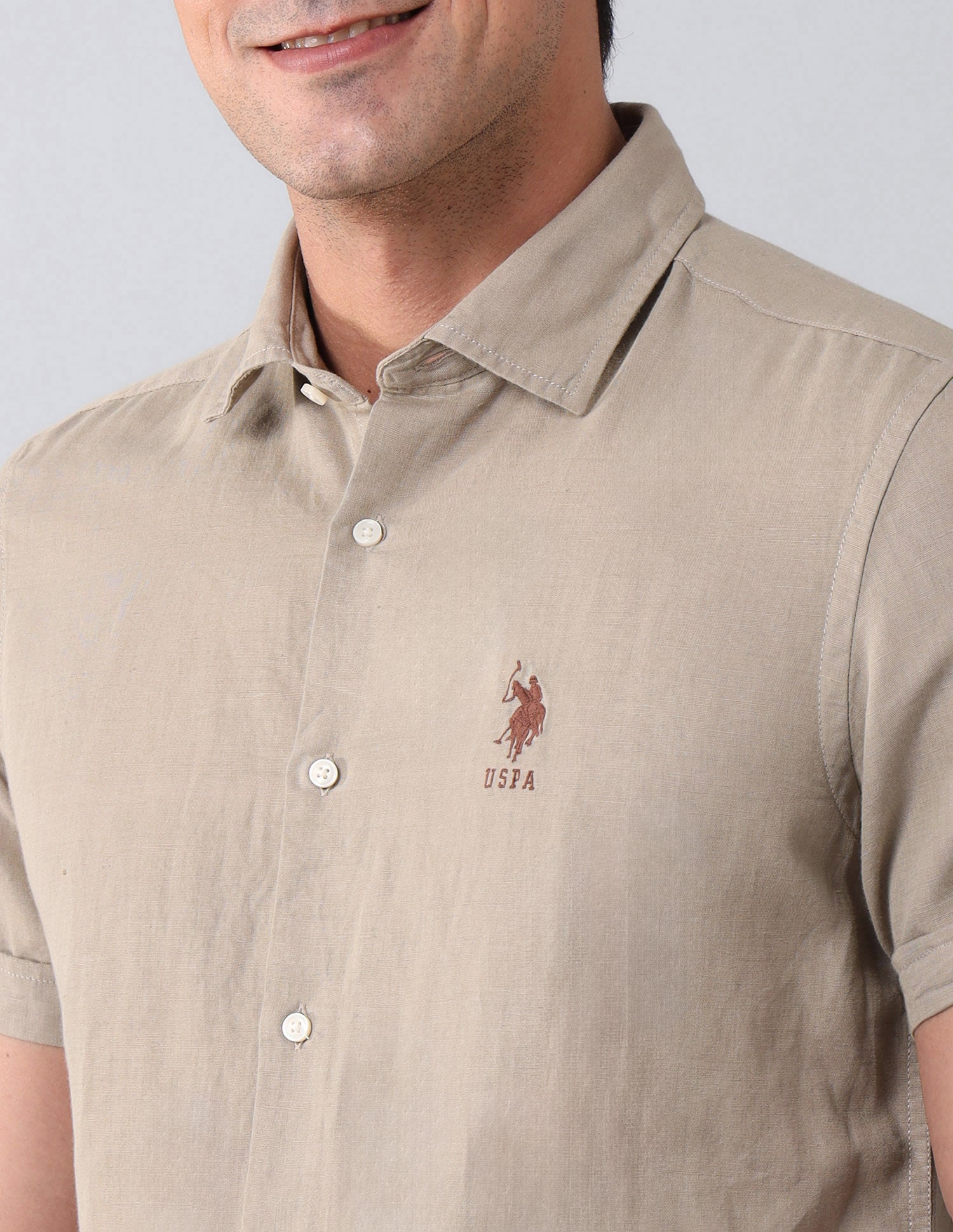 Regular Fit Solid Shirt Khaki - U.S. Polo Assn. India | Large