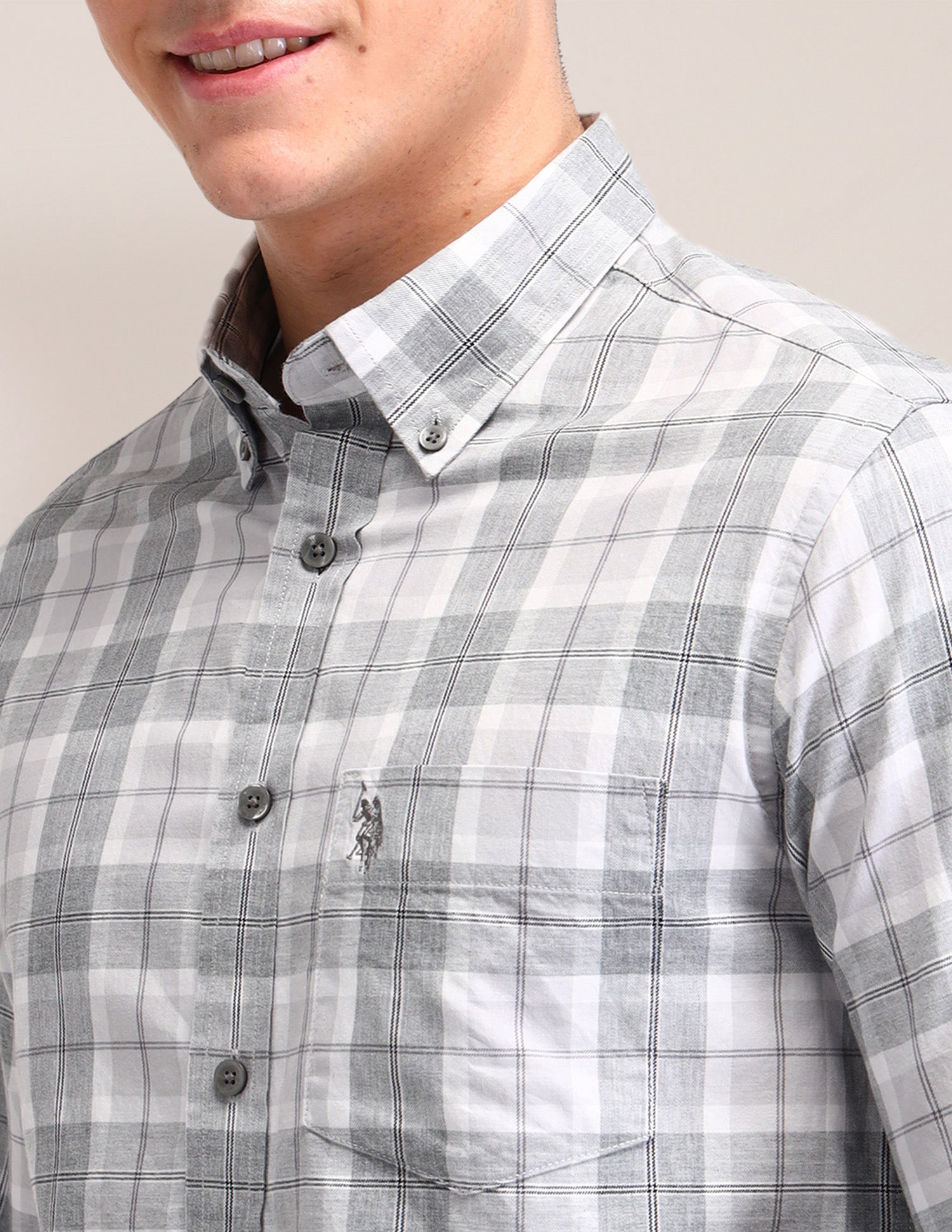 Tartan Checked Tailored Fit Shirt Grey - U.S. Polo Assn. India | Large