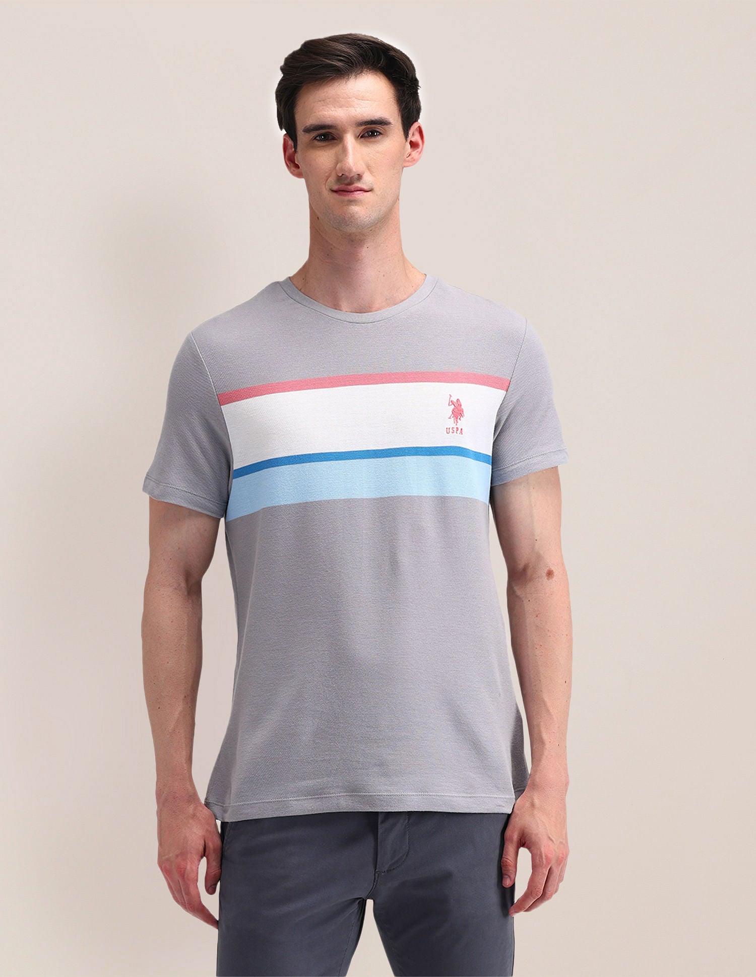 Slim Fit Horizontal Striped T-Shirt Light-Grey - U.S. Polo Assn. India | Large