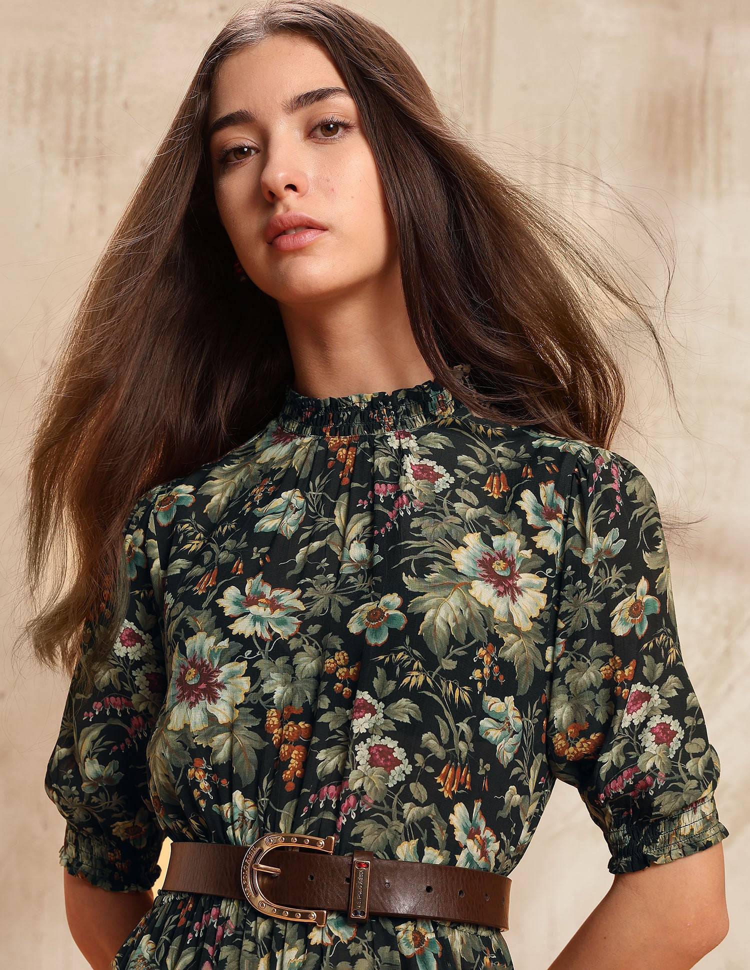 Smocked Floral Printed A-Line Midi Dress Black - U.S. POLO ASSN. | Large