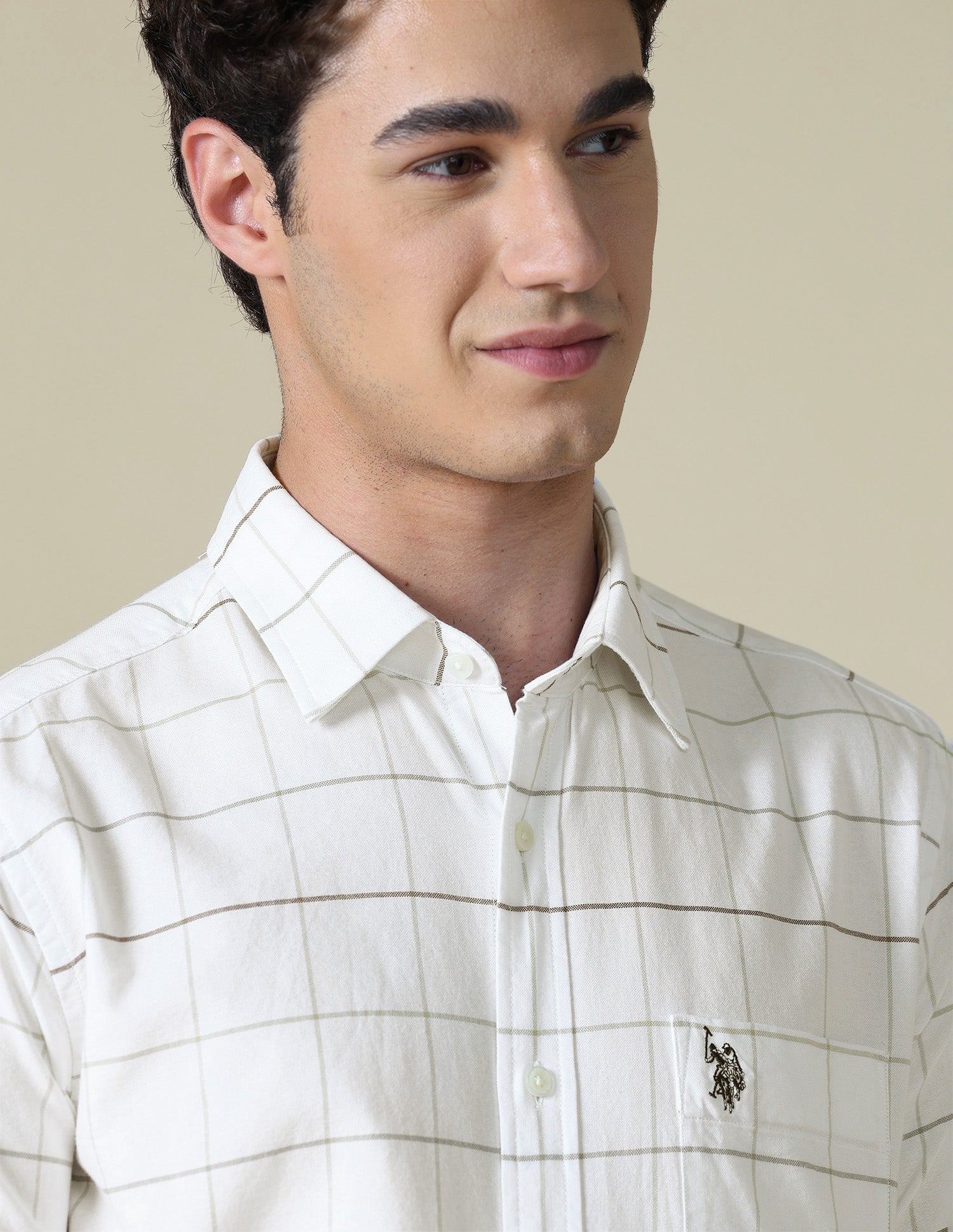 Windowpane Checked Oxford Shirt Beige - U.S. Polo Assn. India | Large