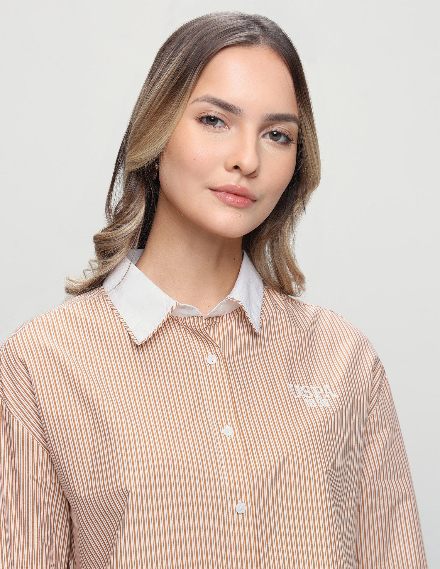 Vertical Striped Cropped Shirt Mustard - U.S. Polo Assn. India | Large