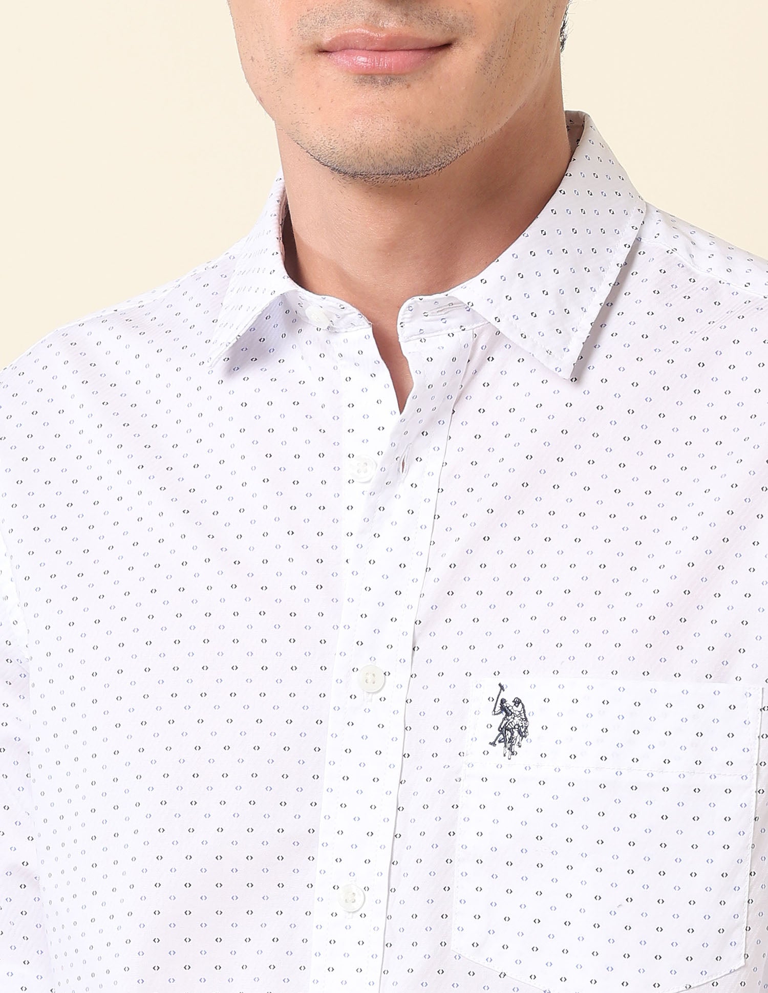 Pure Cotton Geometric Printed Shirt White - U.S. Polo Assn. India | Large
