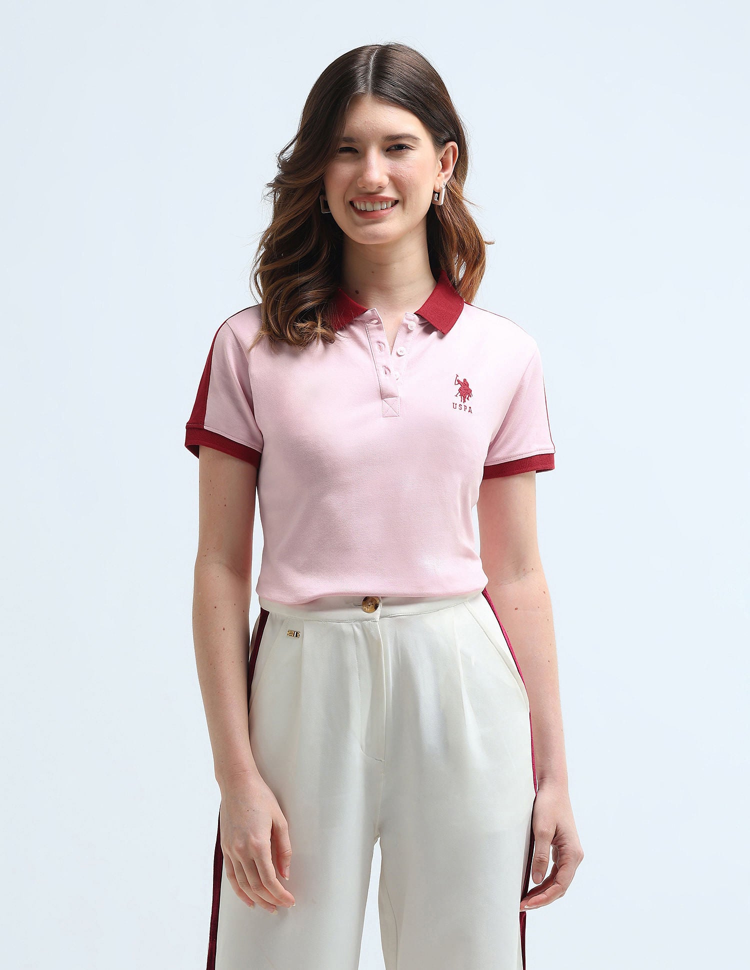 Cotton Colour Blocked Polo Shirt Light Pink - U.S. POLO ASSN. | Large