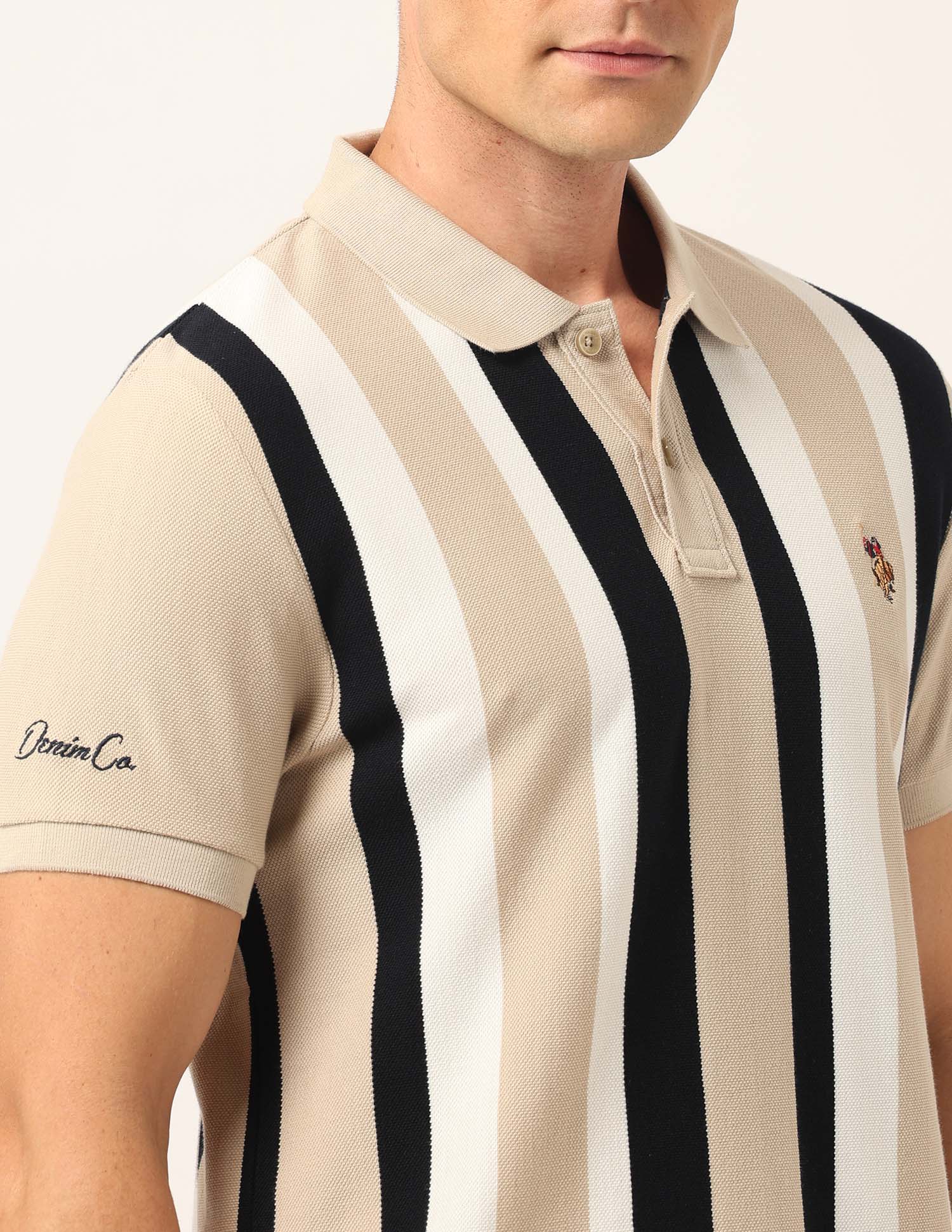 Vertical Striped Muscle Fit Polo Shirt Beige - U.S. Polo Assn. India | Large