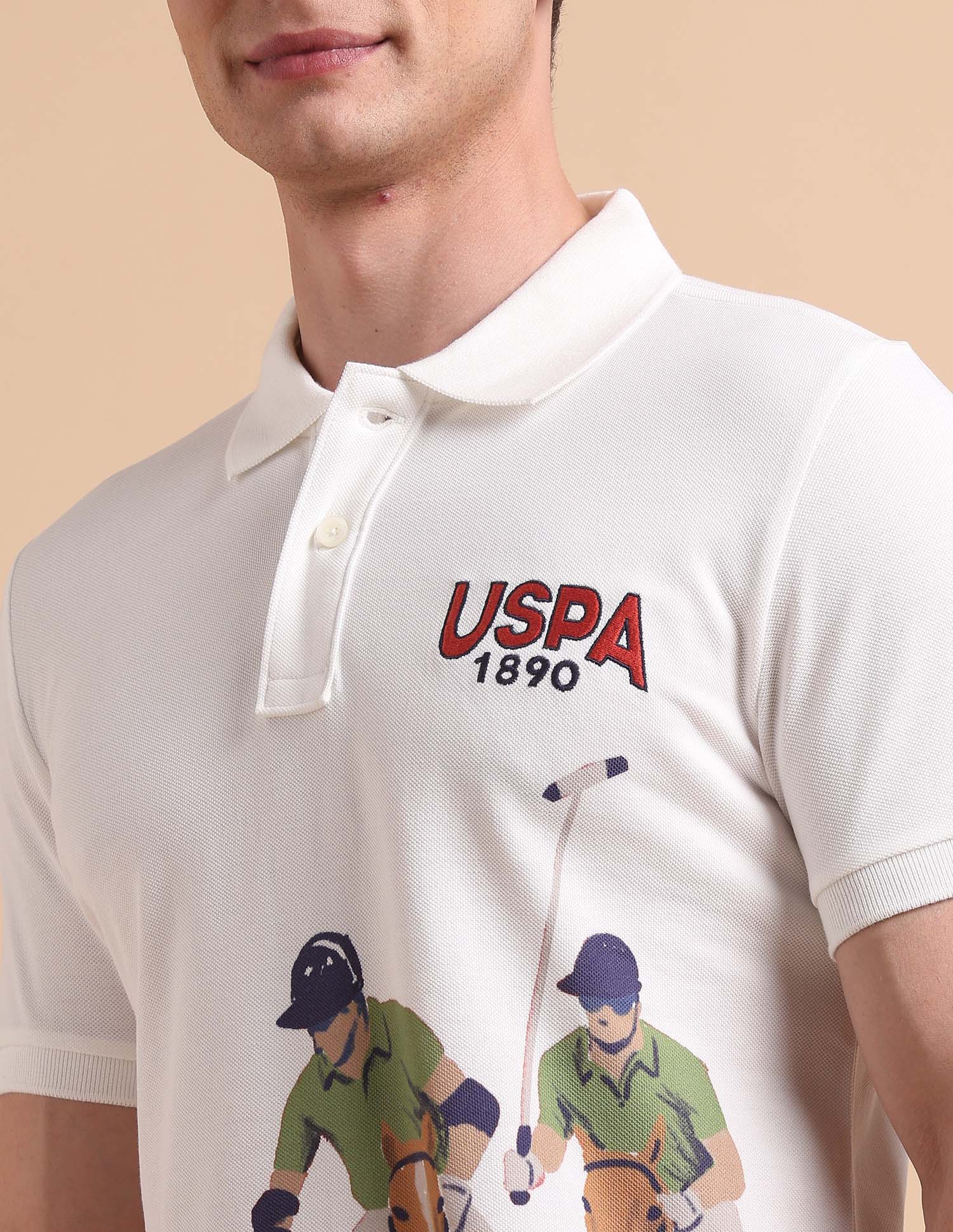 Brand Printed Pure Cotton Polo Shirt Ivory - U.S. POLO ASSN. | Large