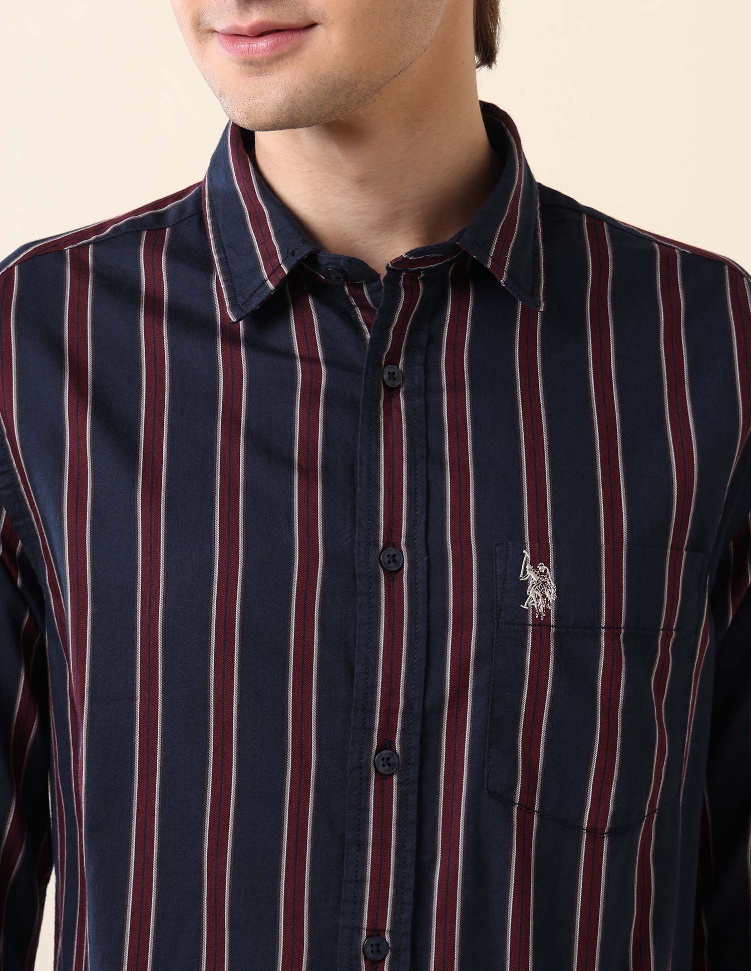 Vertical Striped Pure Cotton Shirt Navy - U.S. Polo Assn. India | Large