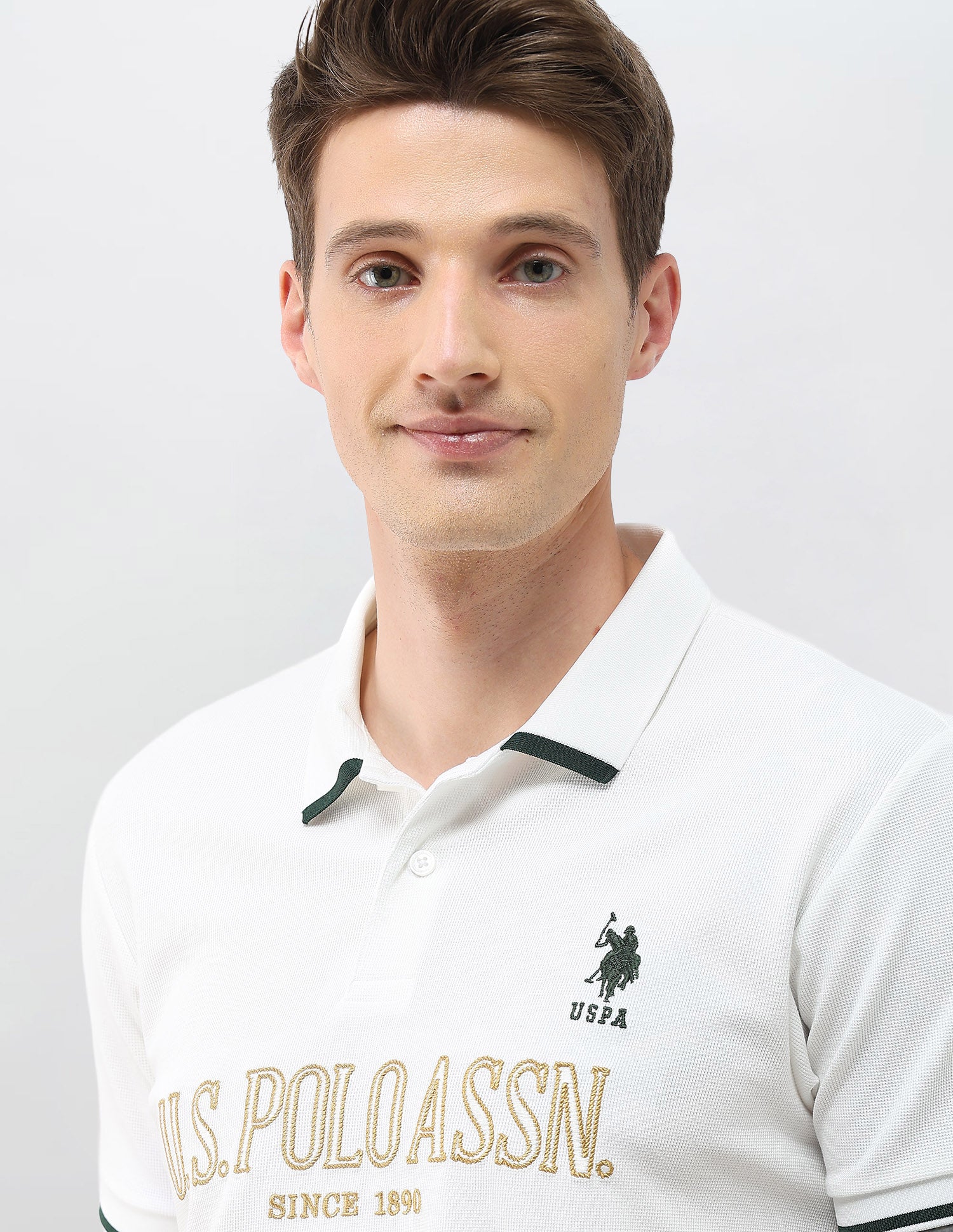 Brand Embroidered Slim Fit Polo Shirt Off White - U.S. Polo Assn. India | Large