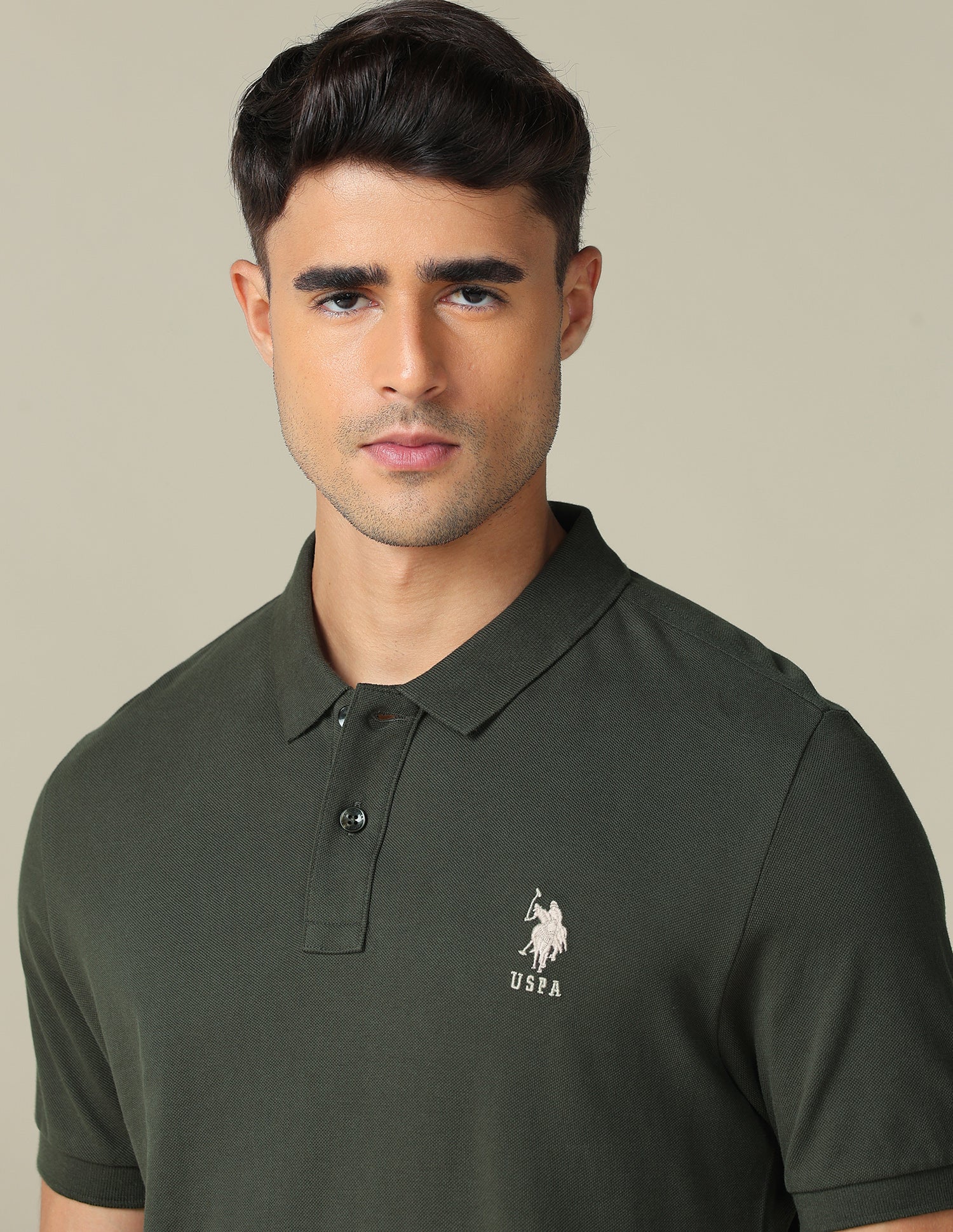 Muscle Fit Typographic Printed Polo Shirt Olive - U.S. POLO ASSN. | Large