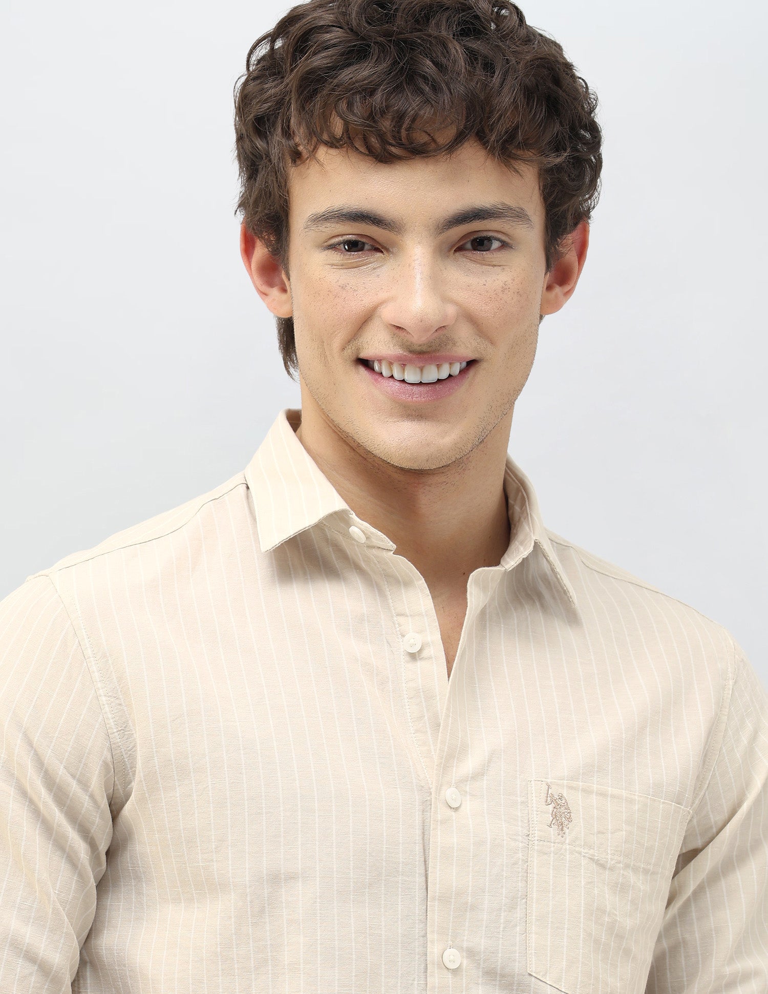 Vertical Striped Regular Fit Shirt Beige - U.S. Polo Assn. India | Large