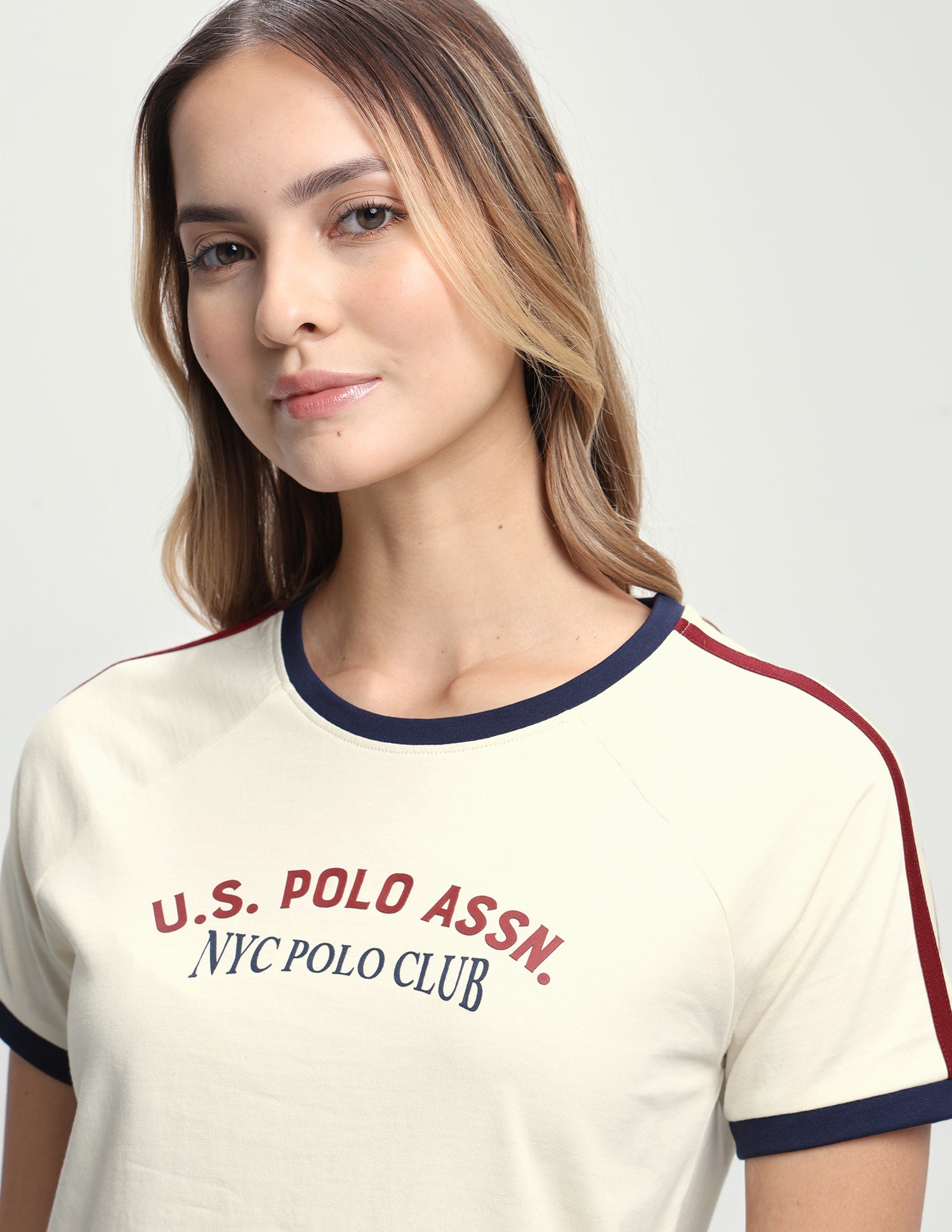 Typographic Brand Printed Regular Fit T-Shirt Ecru - U.S. Polo Assn. India | Large