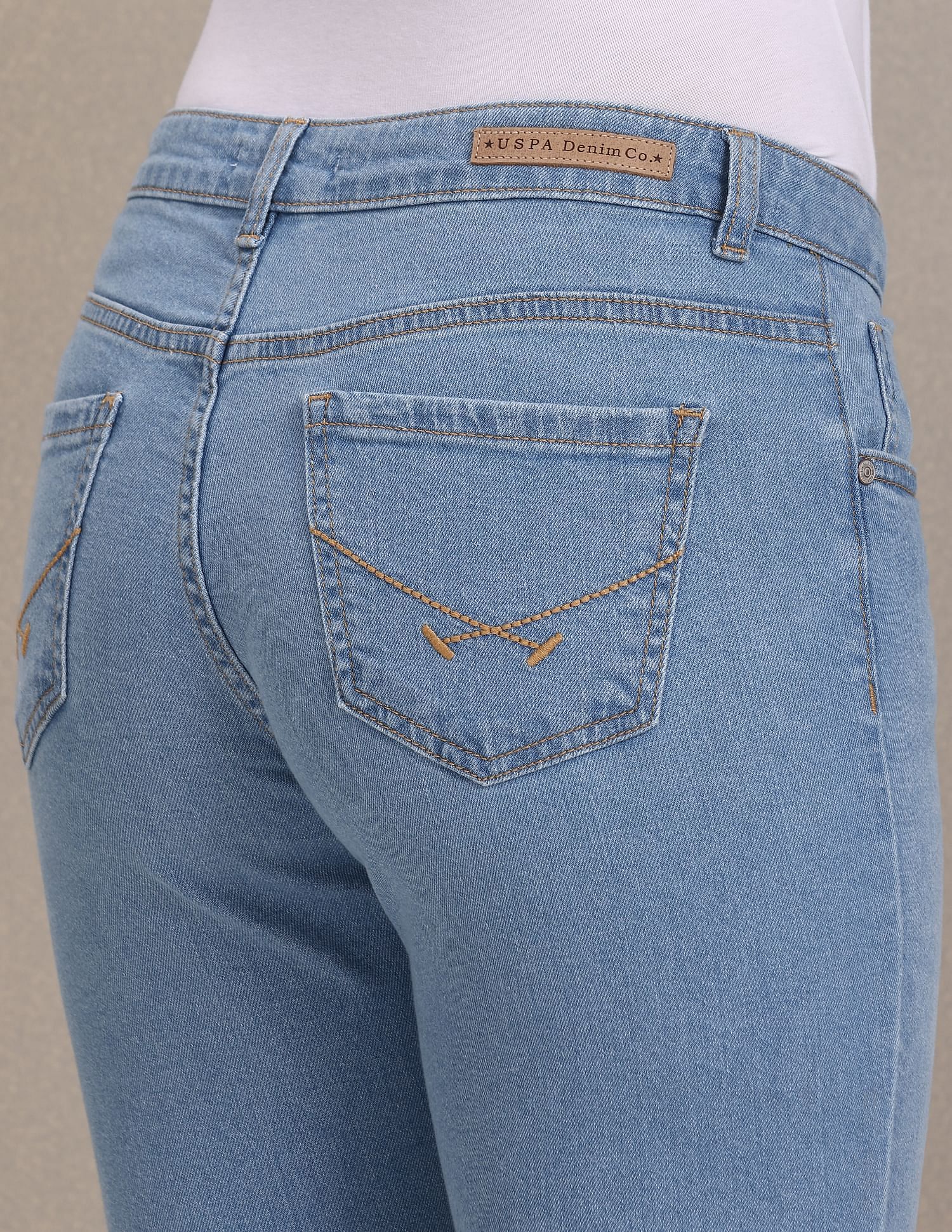 Frayed Hem Rinsed Skinny Fit Jeans Blue - U.S. Polo Assn. India | Large