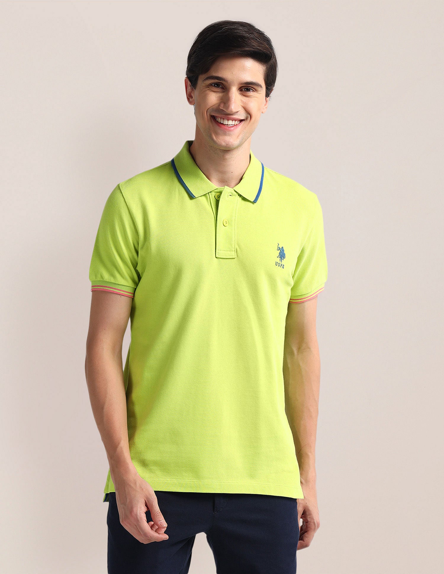 Slim Fit Solid Polo Shirt Green - U.S. Polo Assn. India | Large