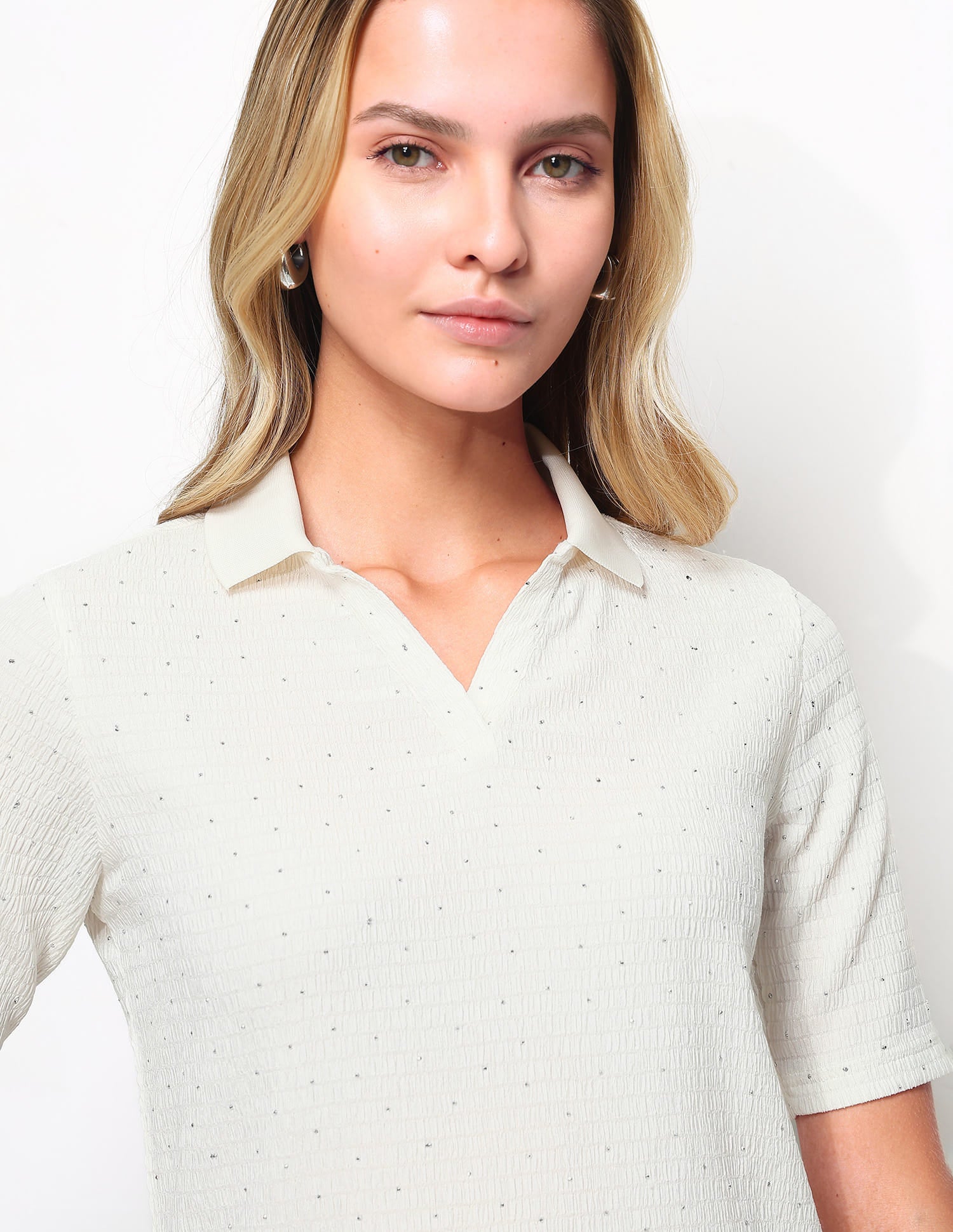 Embellished Textured Polo Shirt White - U.S. Polo Assn. India | Large