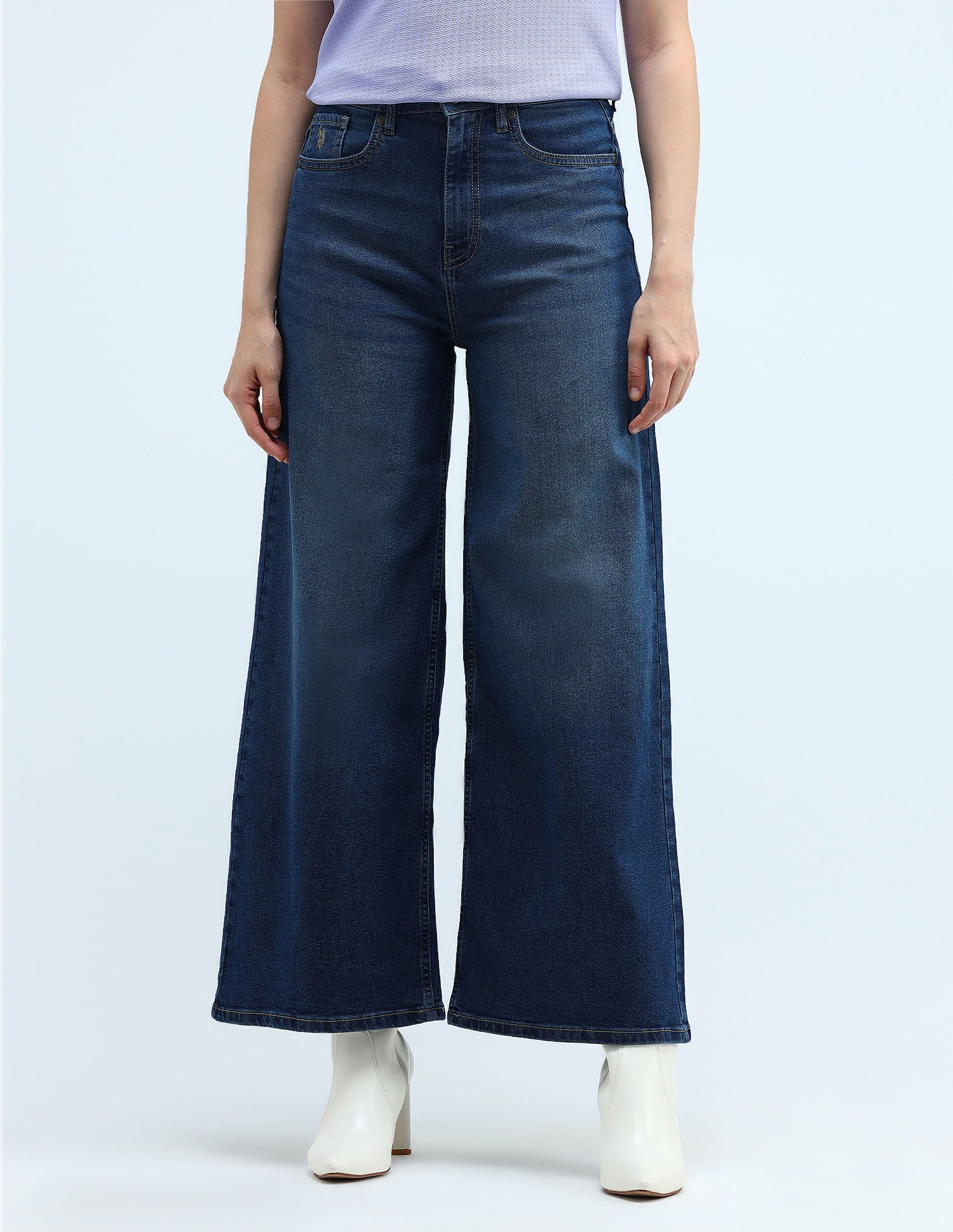 High Rise Ultra Wide Leg Jeans Dark Blue - U.S. Polo Assn. India | Large