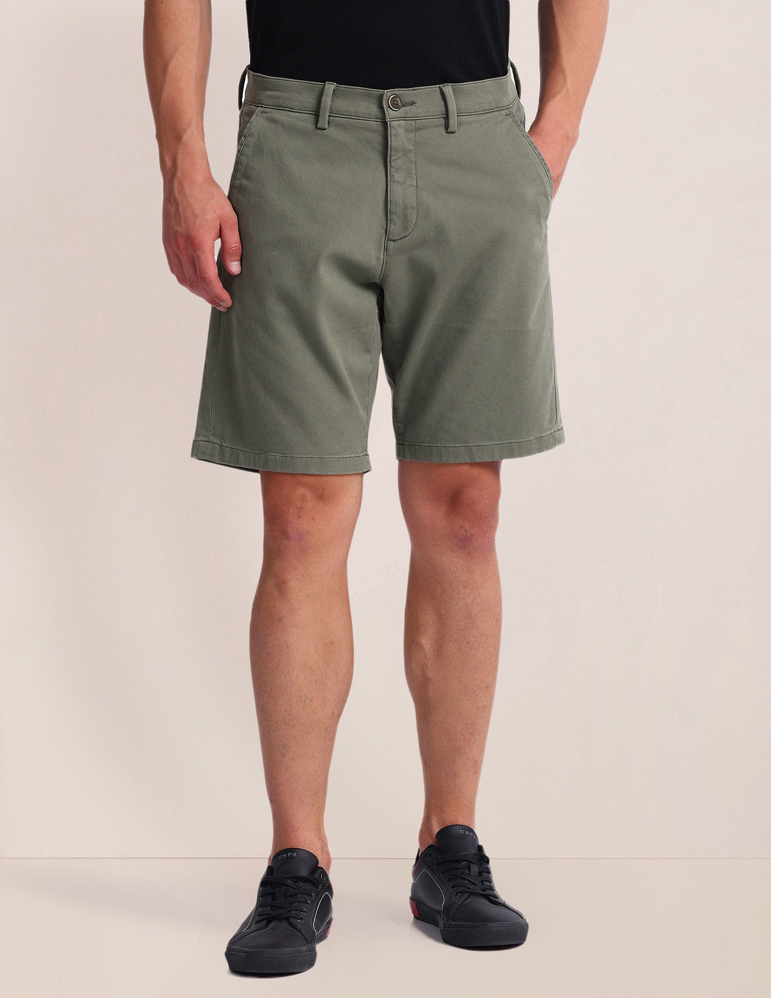 Slim Straight Fit Dobby Shorts Olive - U.S. Polo Assn. India | Large