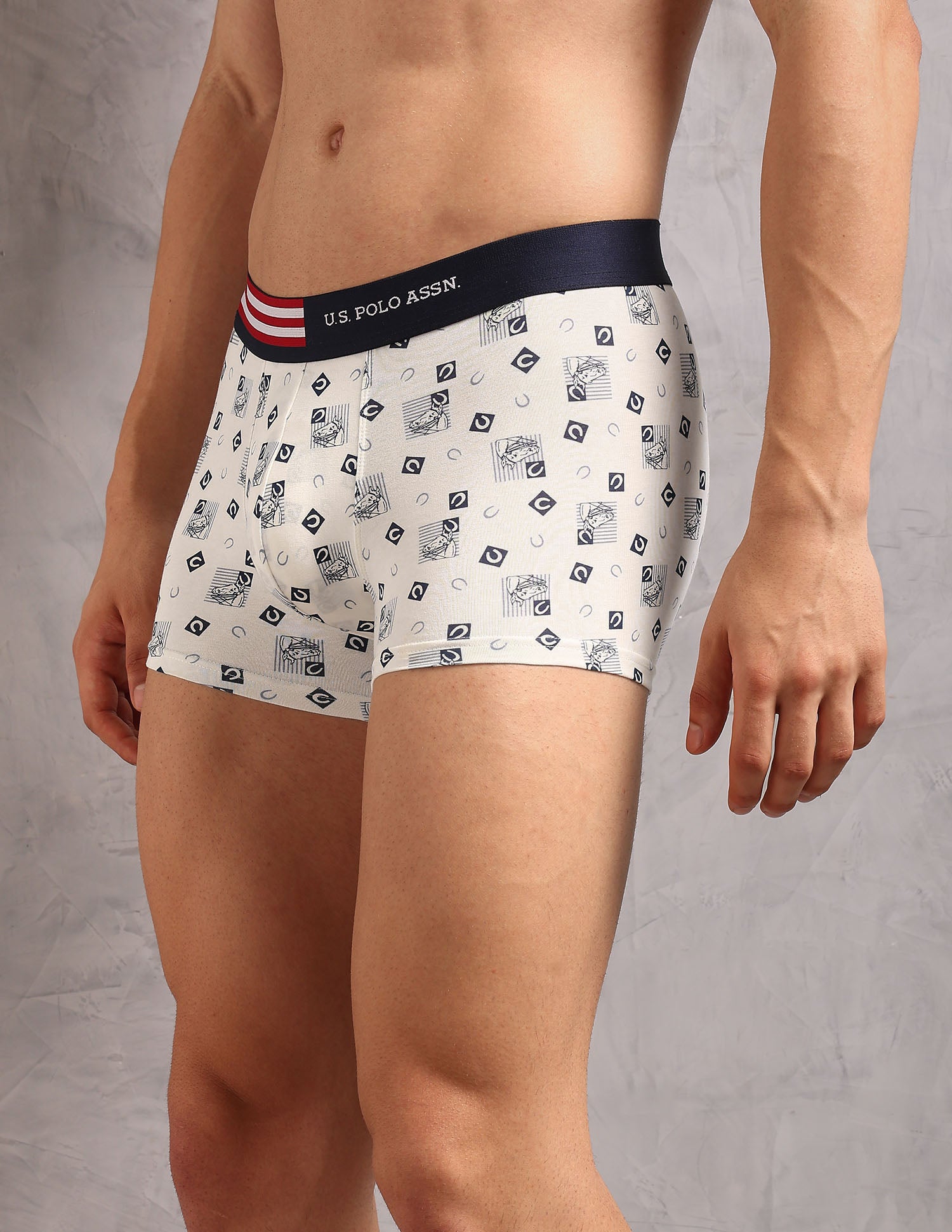 Printed Low Rise OET20 Trunks - Pack Of 3 Ivory, Asphalight and Uspa Black - U.S. Polo Assn. India | Large