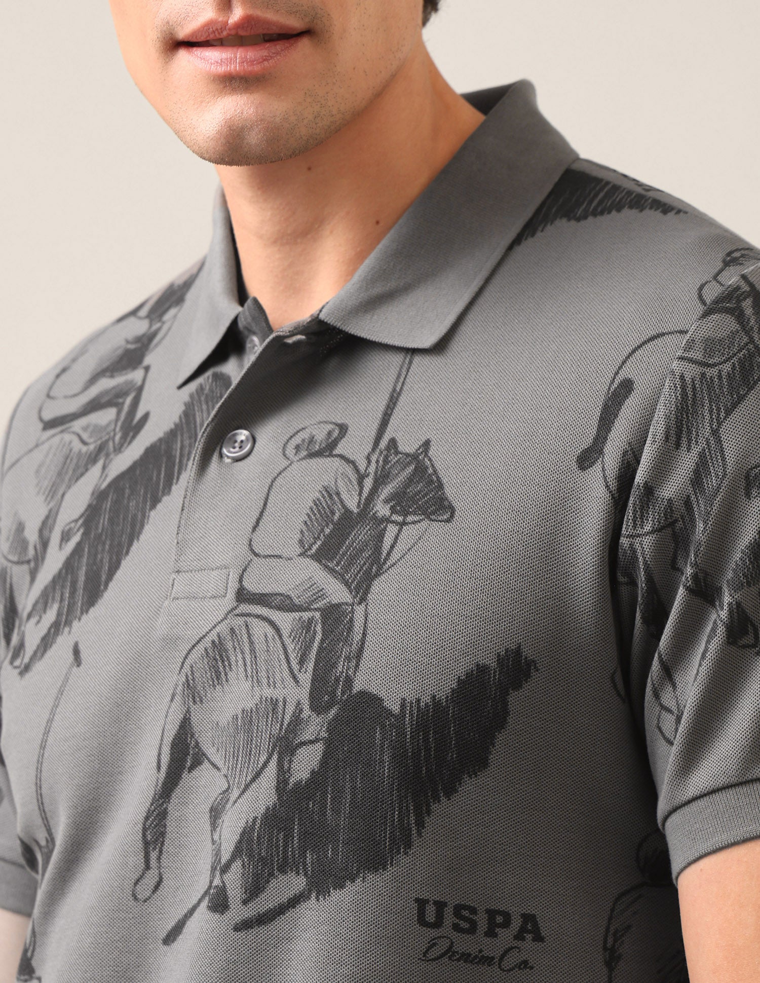 Graphic Brand Printed Slim Fit Polo Shirt Dark Grey - U.S. Polo Assn. India | Large