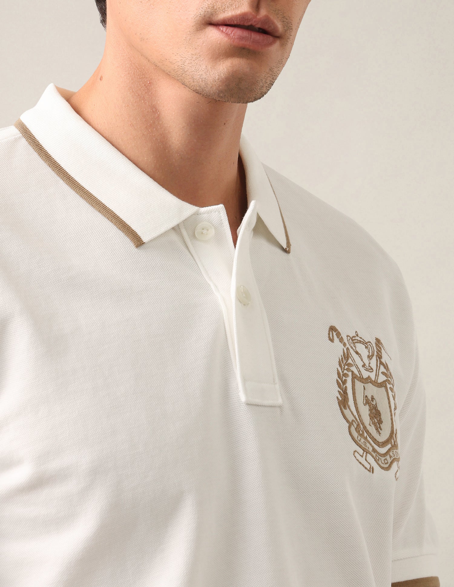 Solid Slim Fit Polo Shirt Ivory - U.S. Polo Assn. India | Large