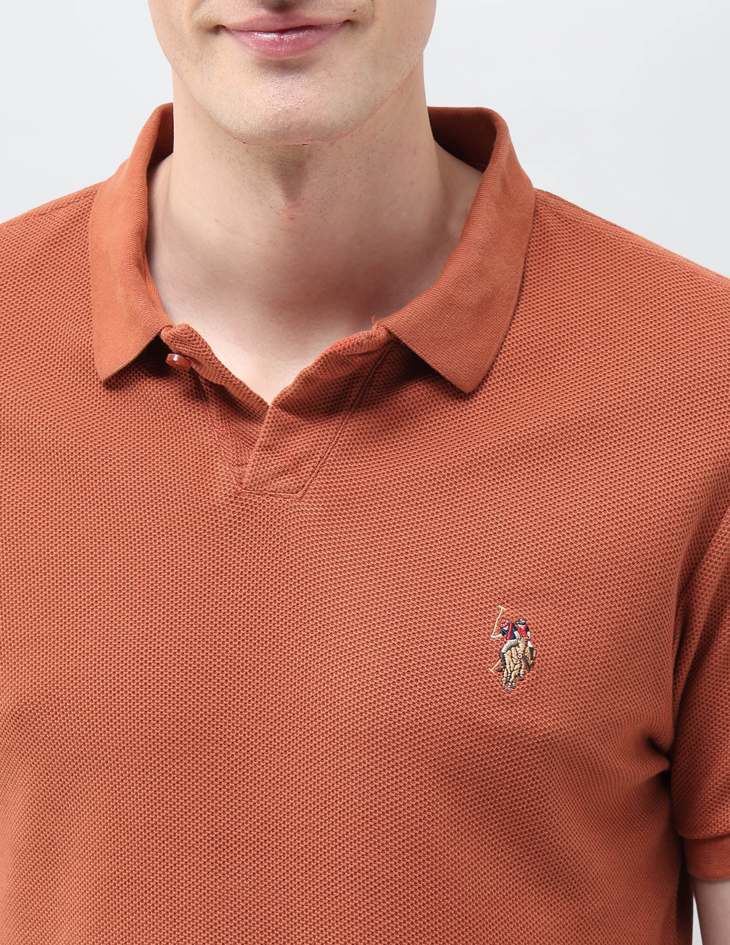 Textured Muscle Fit Polo Shirt Rust - U.S. Polo Assn. India | Large