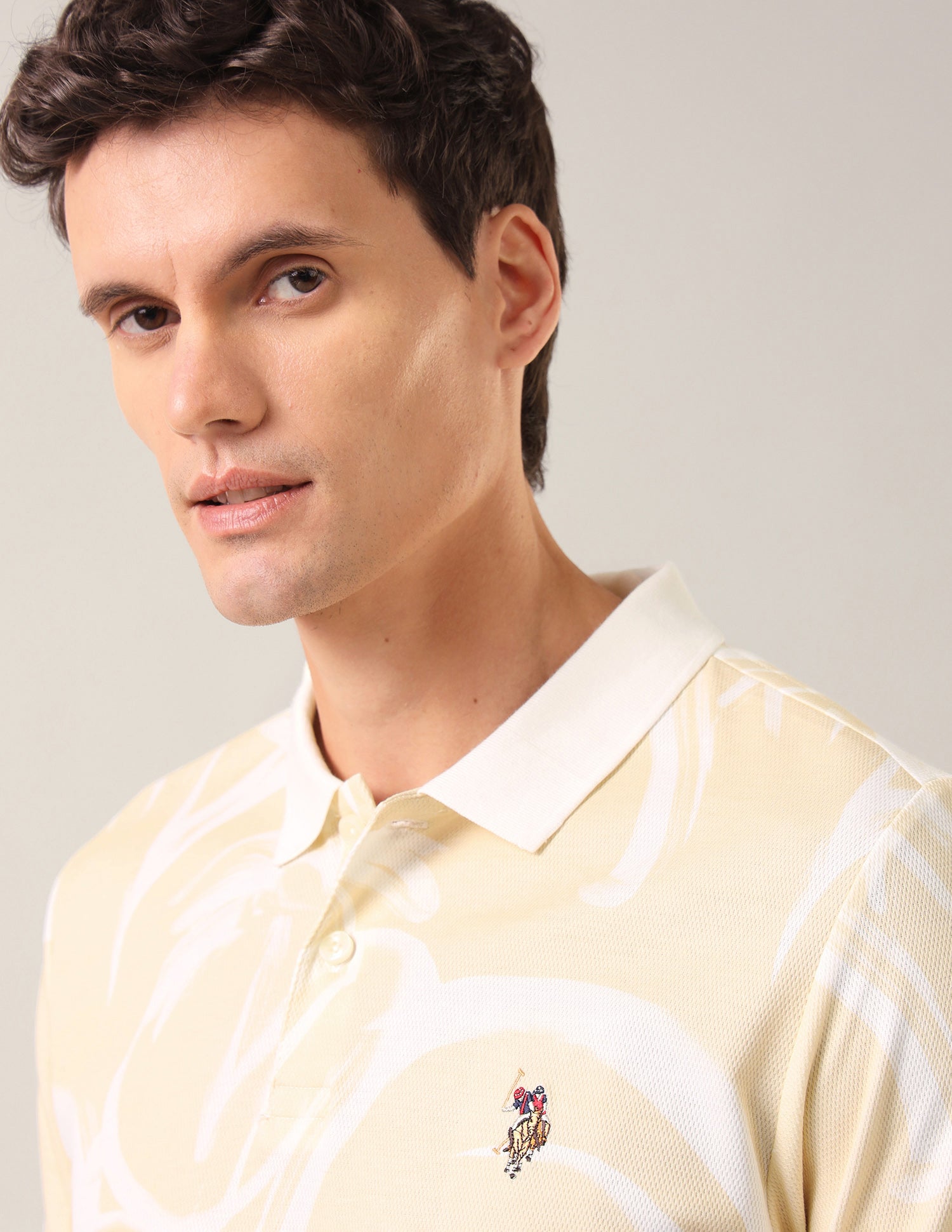 Abstract Printed Slim Fit Polo Shirt Beige - U.S. Polo Assn. India | Large