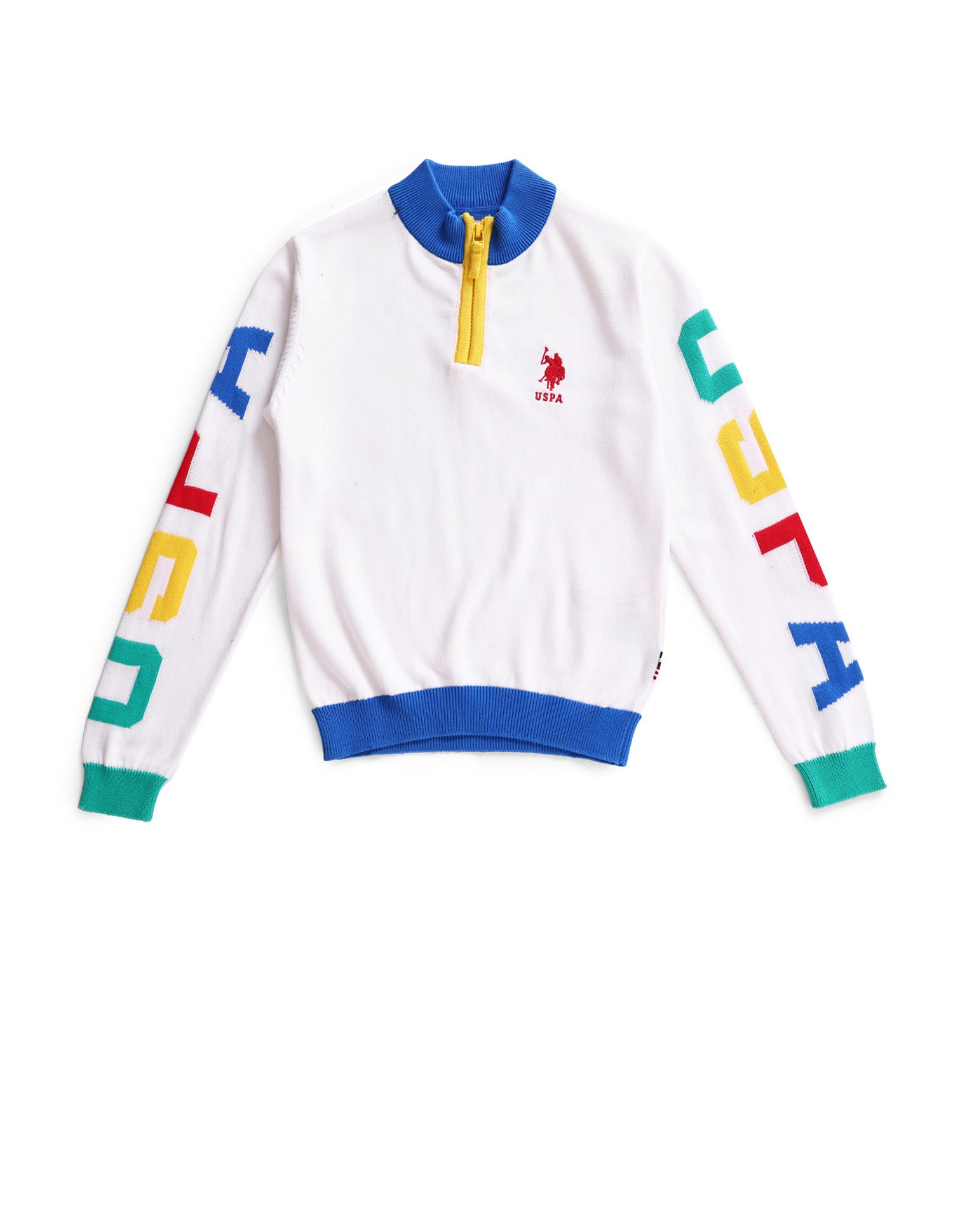 High Neck Logo Colour Block Sweater White - U.S. POLO ASSN. | Large