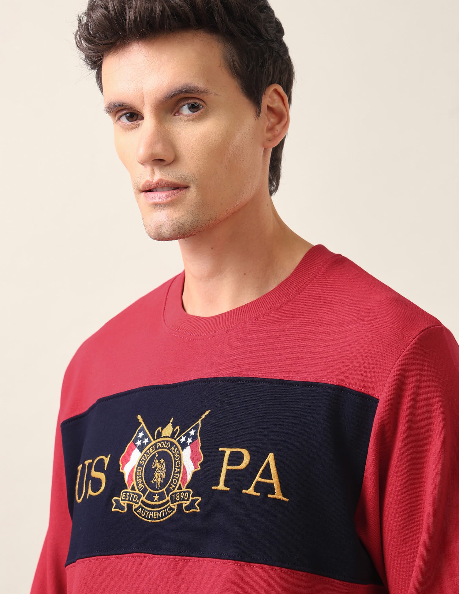 Crew Neck Solid Cotton Sweatshirt Red - U.S. Polo Assn. India | Large