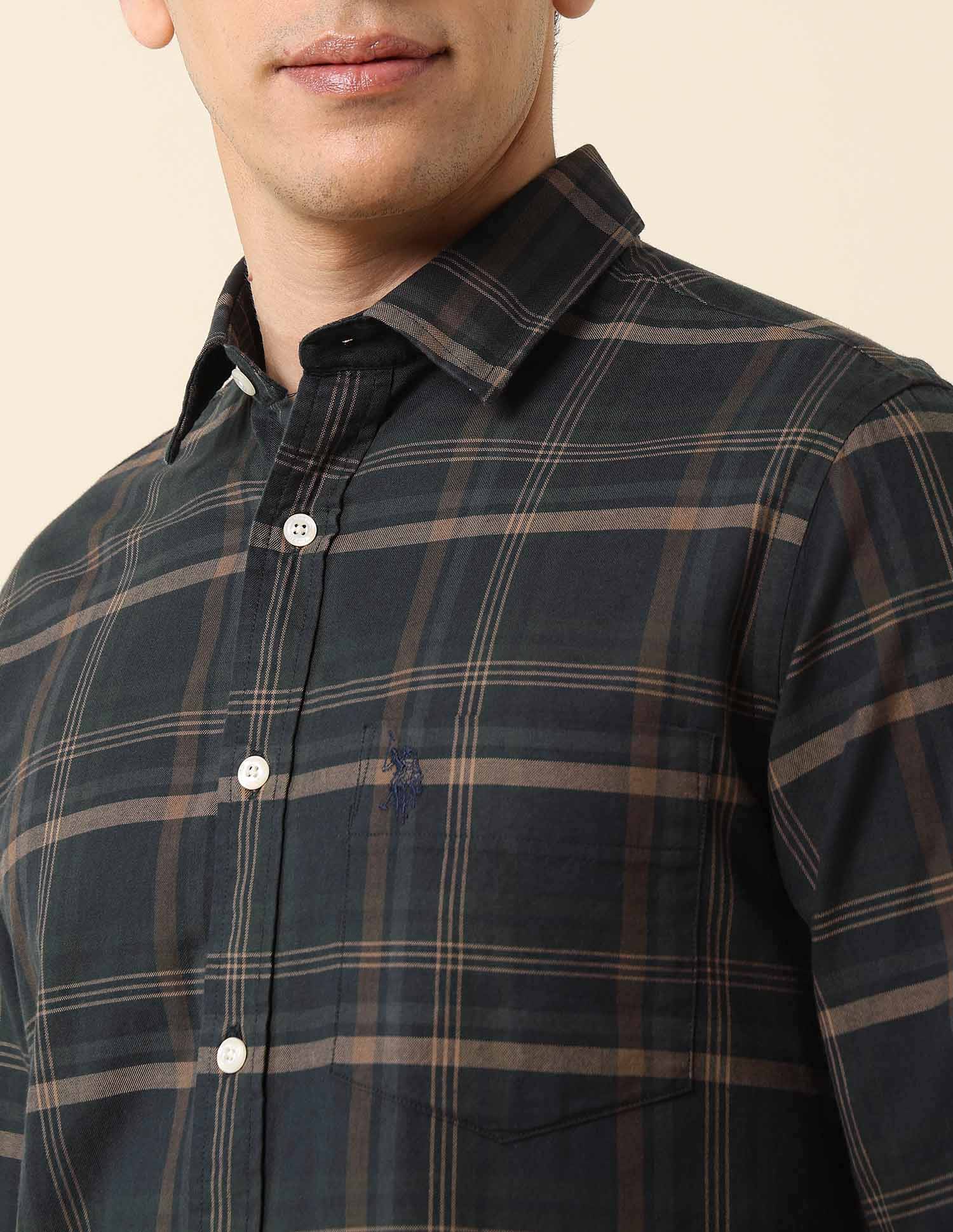 Grid Tattersall Checked Tailored Fit Shirt Ivory - U.S. POLO ASSN. | Large