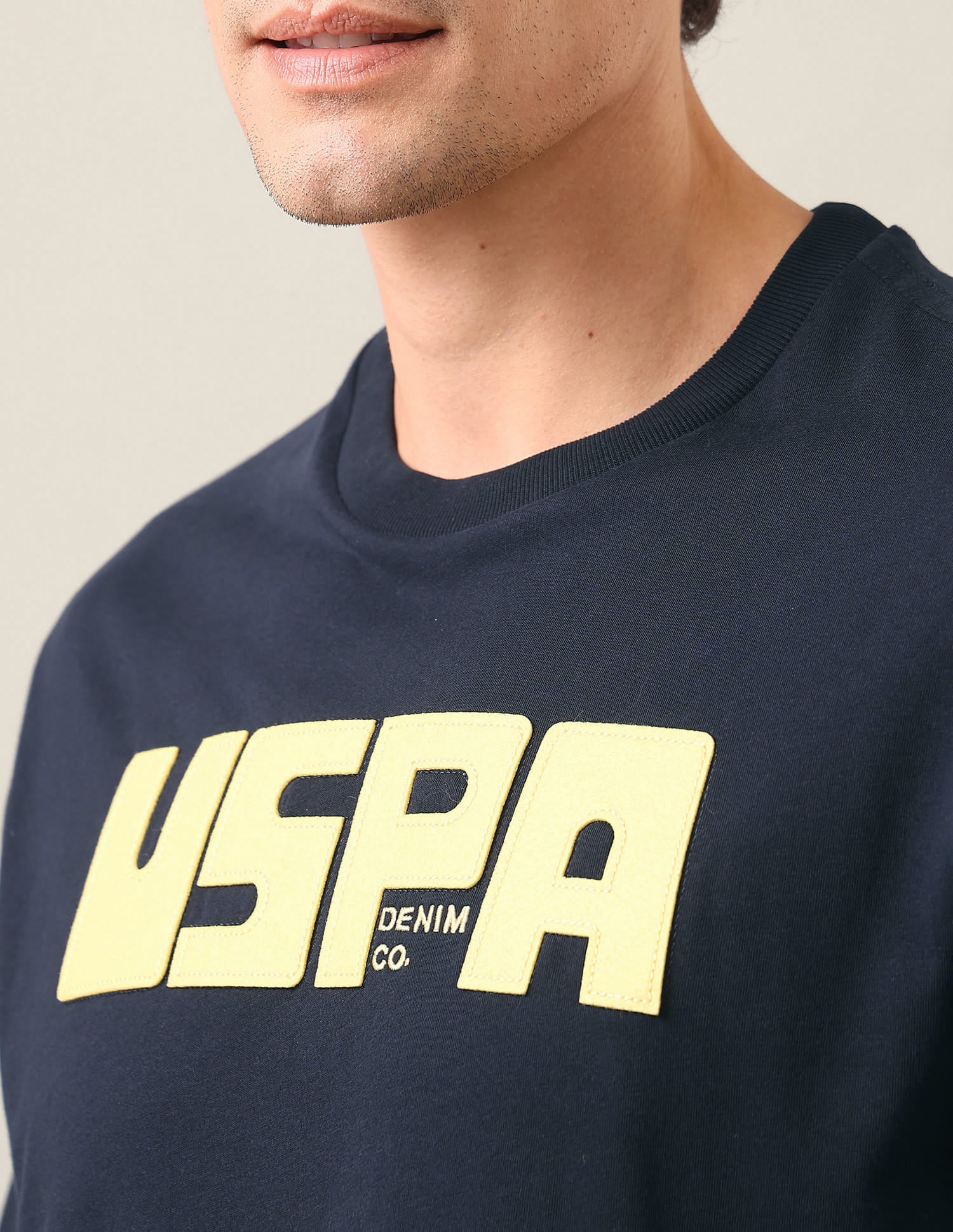 Typographic Brand Printed Regular Fit T-Shirt Blue - U.S. Polo Assn. India | Large