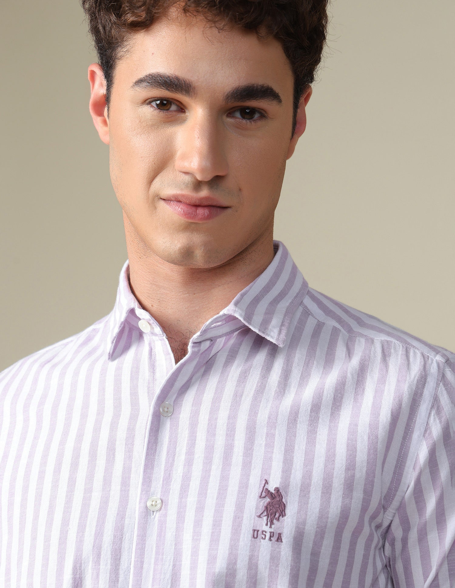 Vertical Striped Regular Fit Shirt Lavender - U.S. Polo Assn. India | Large
