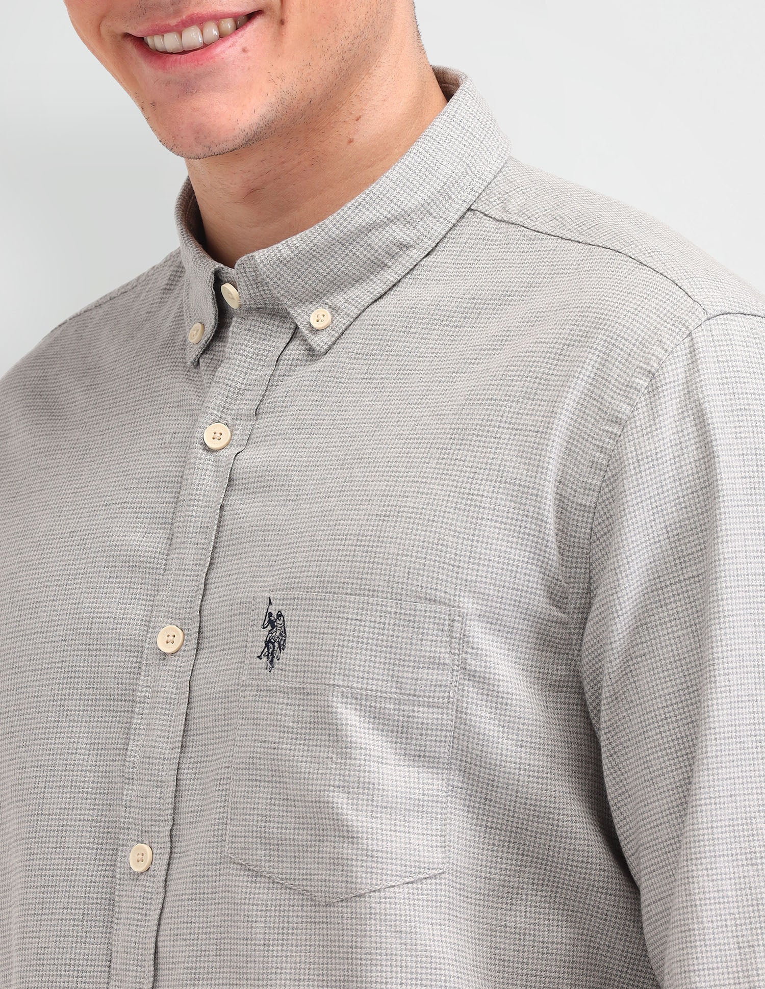 Textured Slim Fit Shirt Grey - U.S. Polo Assn. India | Large