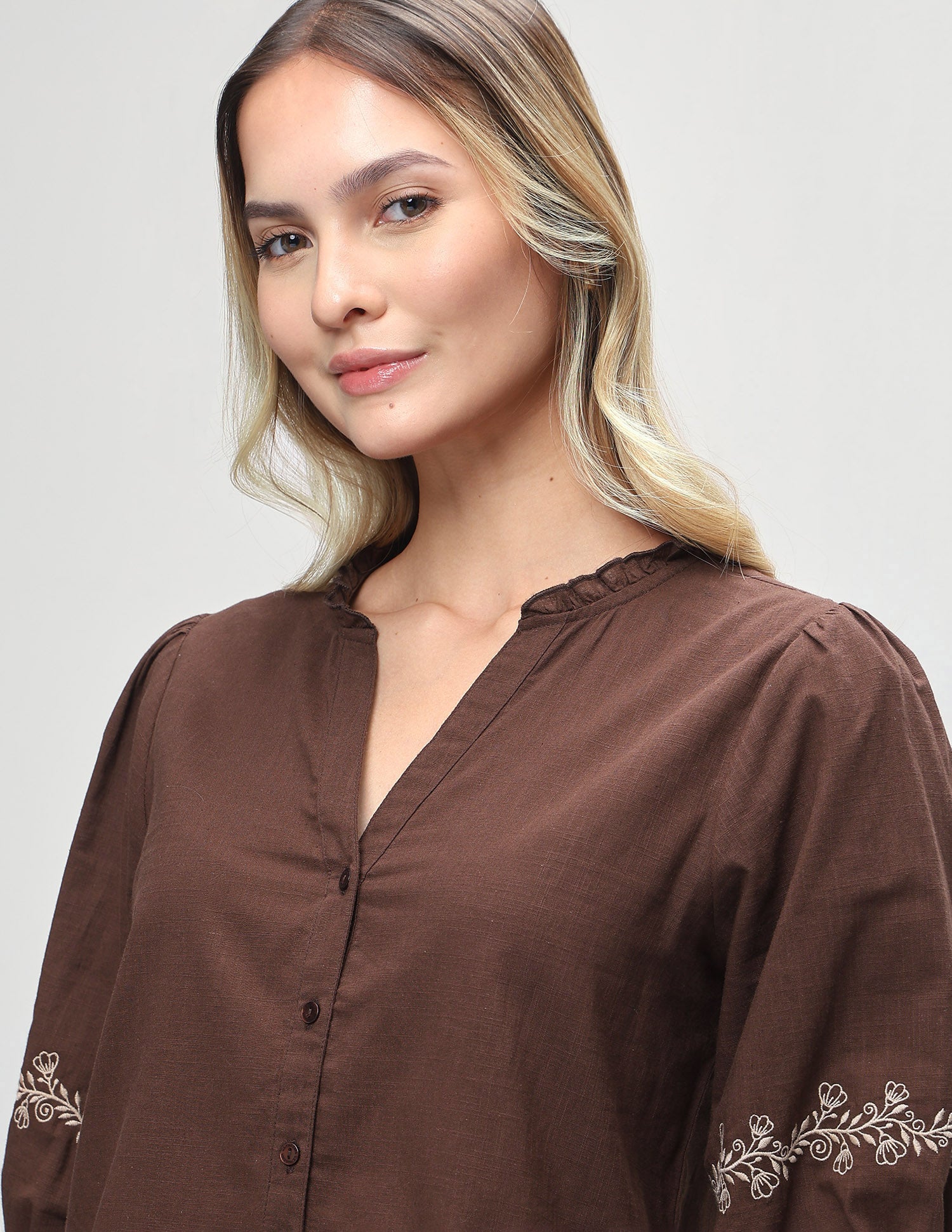 Floral Embroidered Regular Fit Top Brown - U.S. Polo Assn. India | Large
