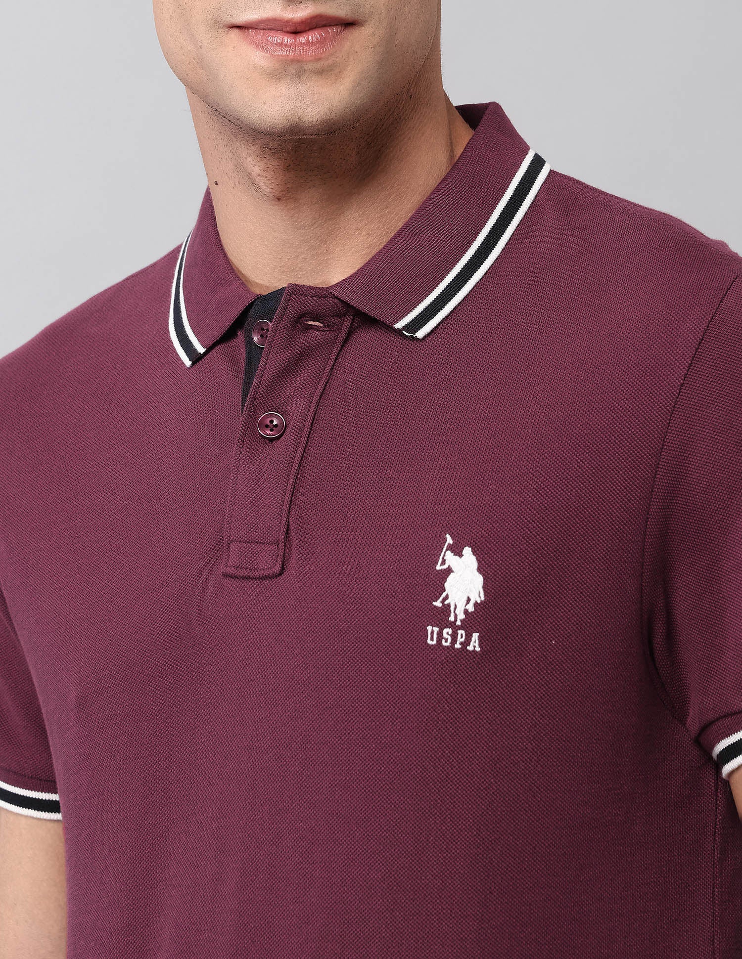 Pure Cotton Solid Polo Shirt Maroon - U.S. Polo Assn. India | Large