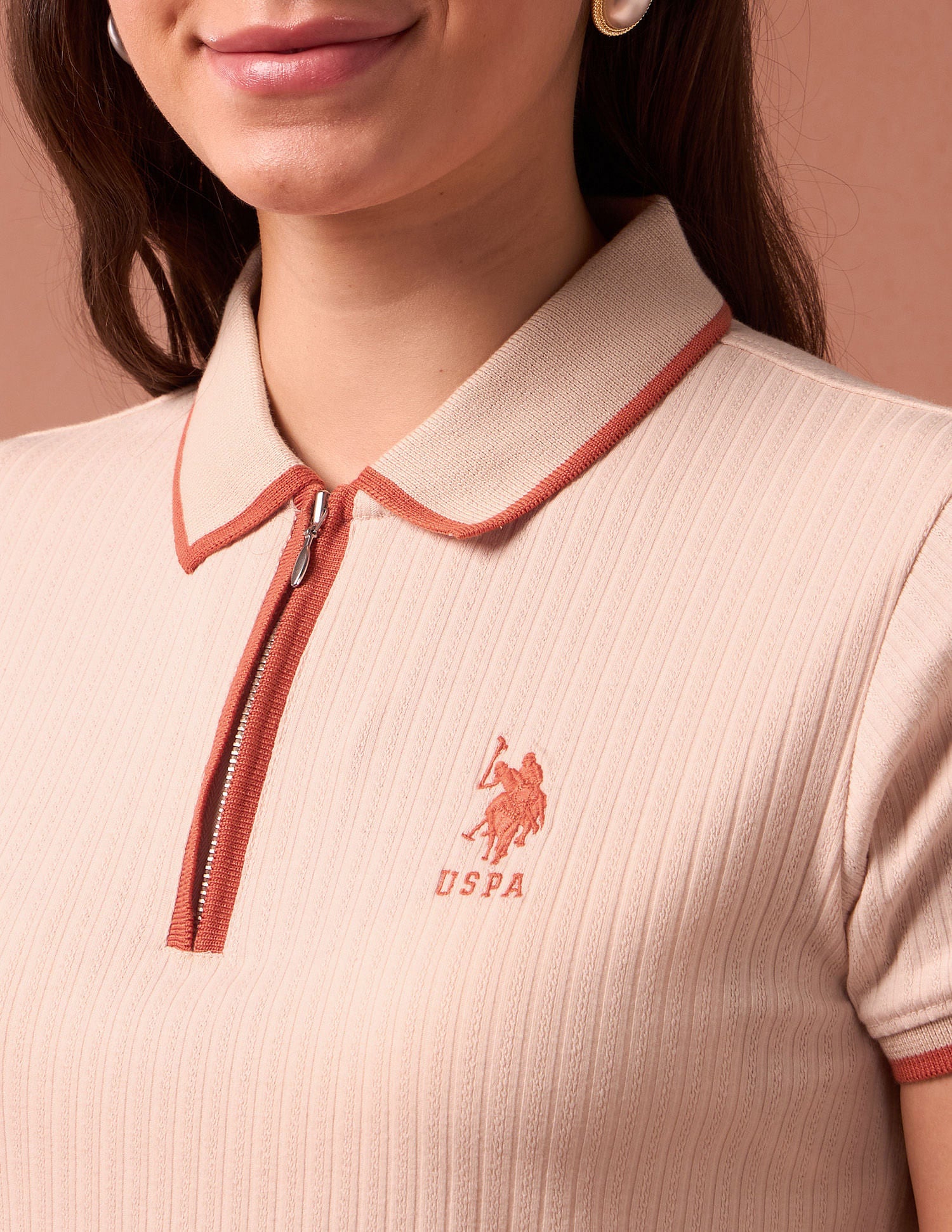 Textured Knit Tipped Polo Shirt Ecru - U.S. Polo Assn. India | Large
