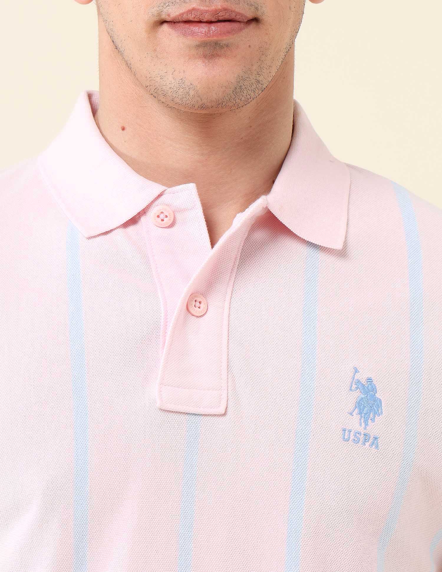 Vertical Striped Pure Cotton Polo Shirt Light Pink - U.S. Polo Assn. India | Large